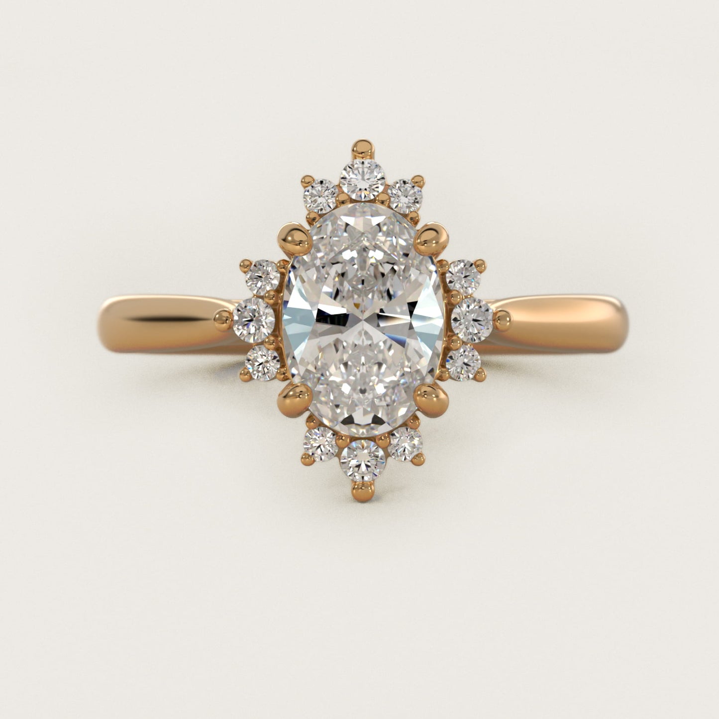 Delicate Ballerina Halo Diamond Engagement Ring in 14k Yellow Gold - Oval Center
