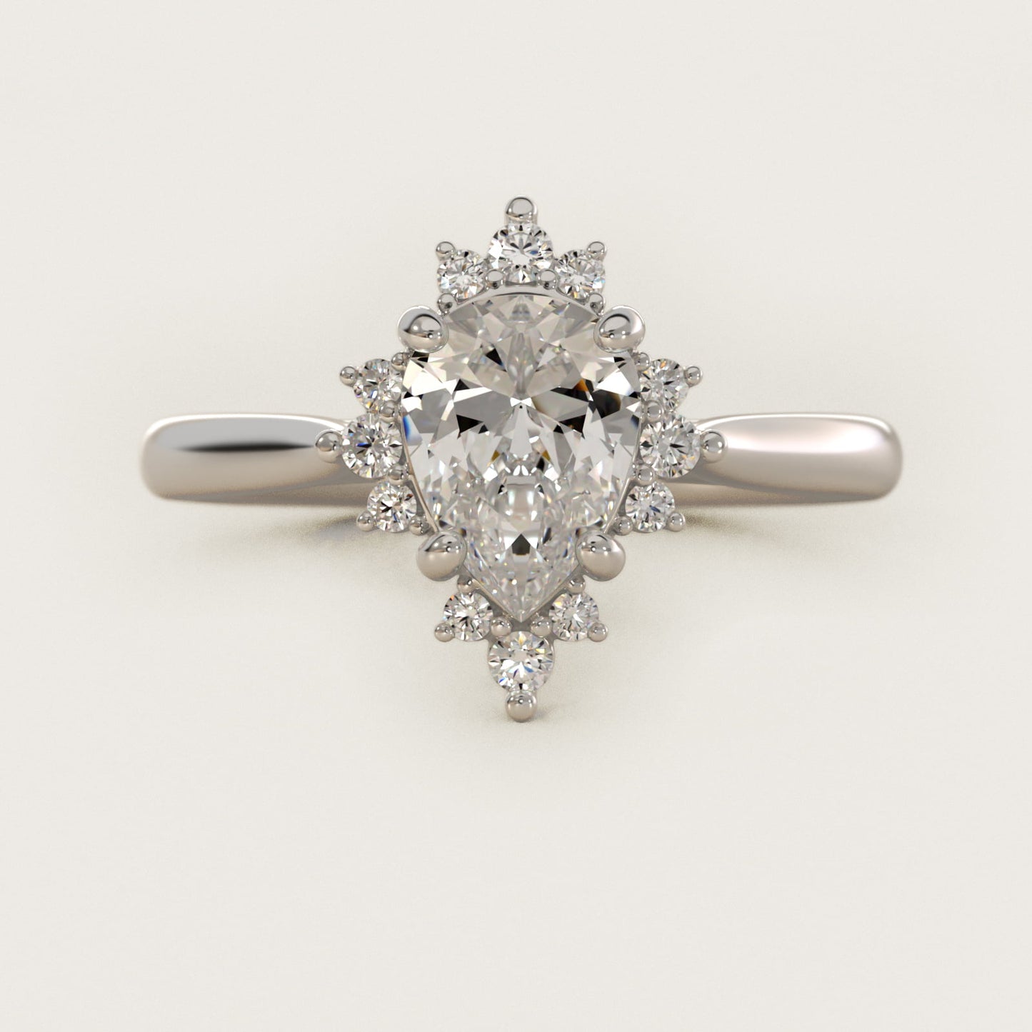 Delicate Ballerina Halo Diamond Engagement Ring in 14k White Gold - Pear Center