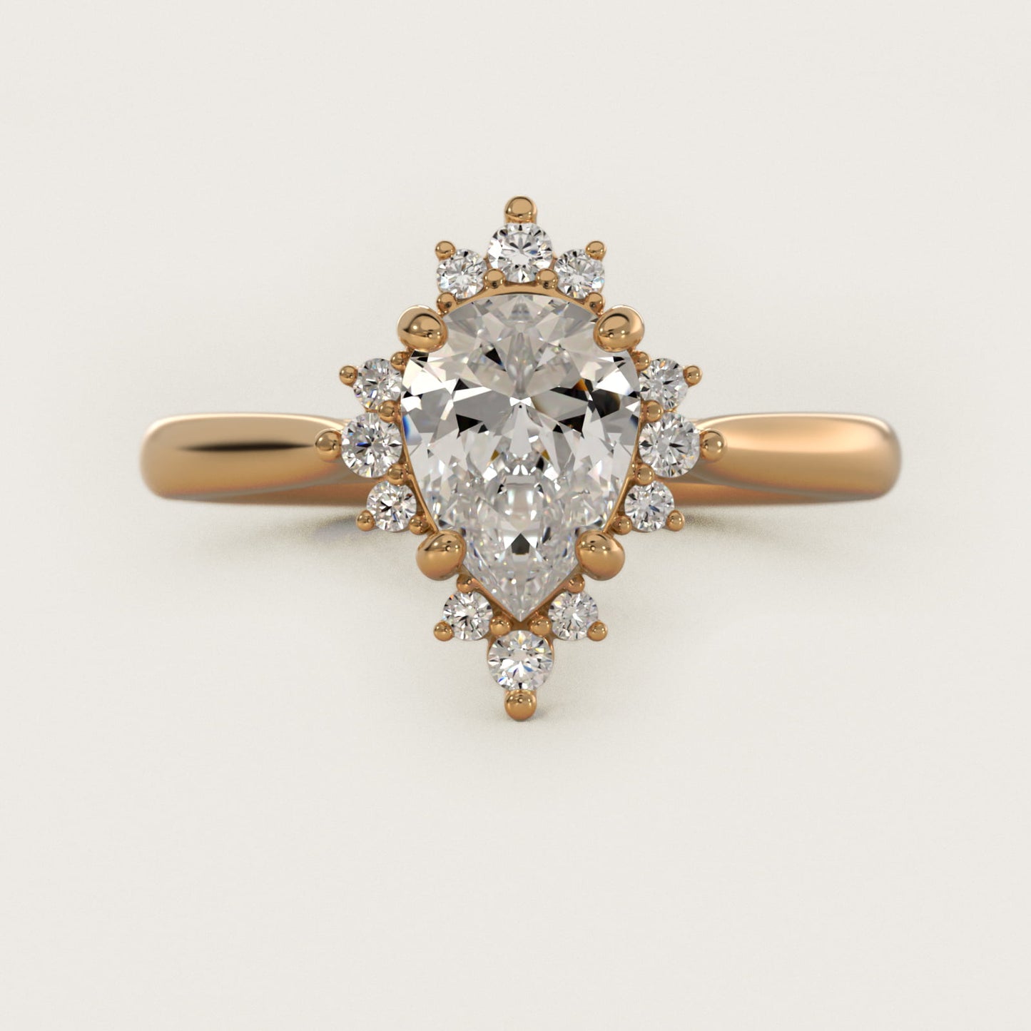 Delicate Ballerina Halo Diamond Engagement Ring in 14k Yellow Gold - Pear Center