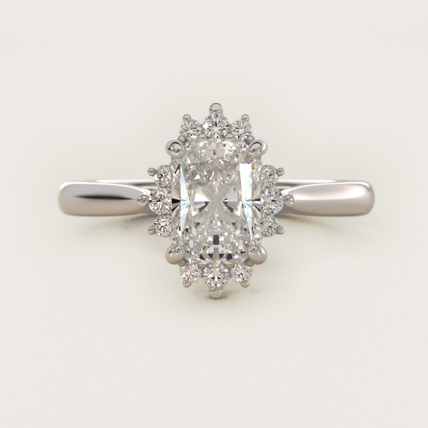 Delicate Ballerina Halo Diamond Engagement Ring in 14k White Gold - Radiant Center