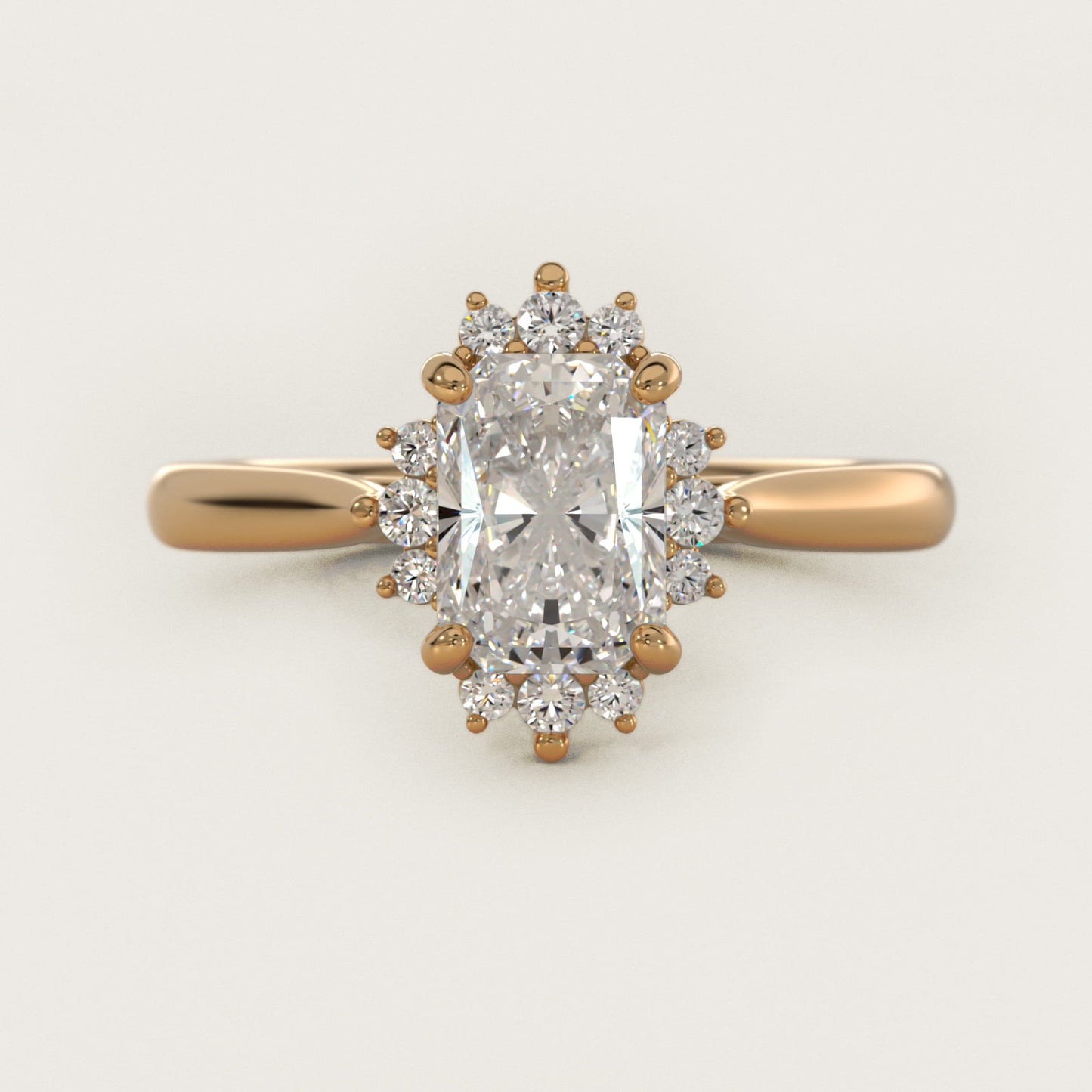 Delicate Ballerina Halo Diamond Engagement Ring in 14k Yellow Gold - Radiant Center