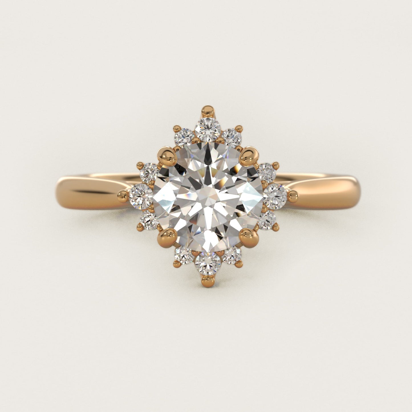 Delicate Ballerina Halo Diamond Engagement Ring in 14k Yellow Gold - Round Center