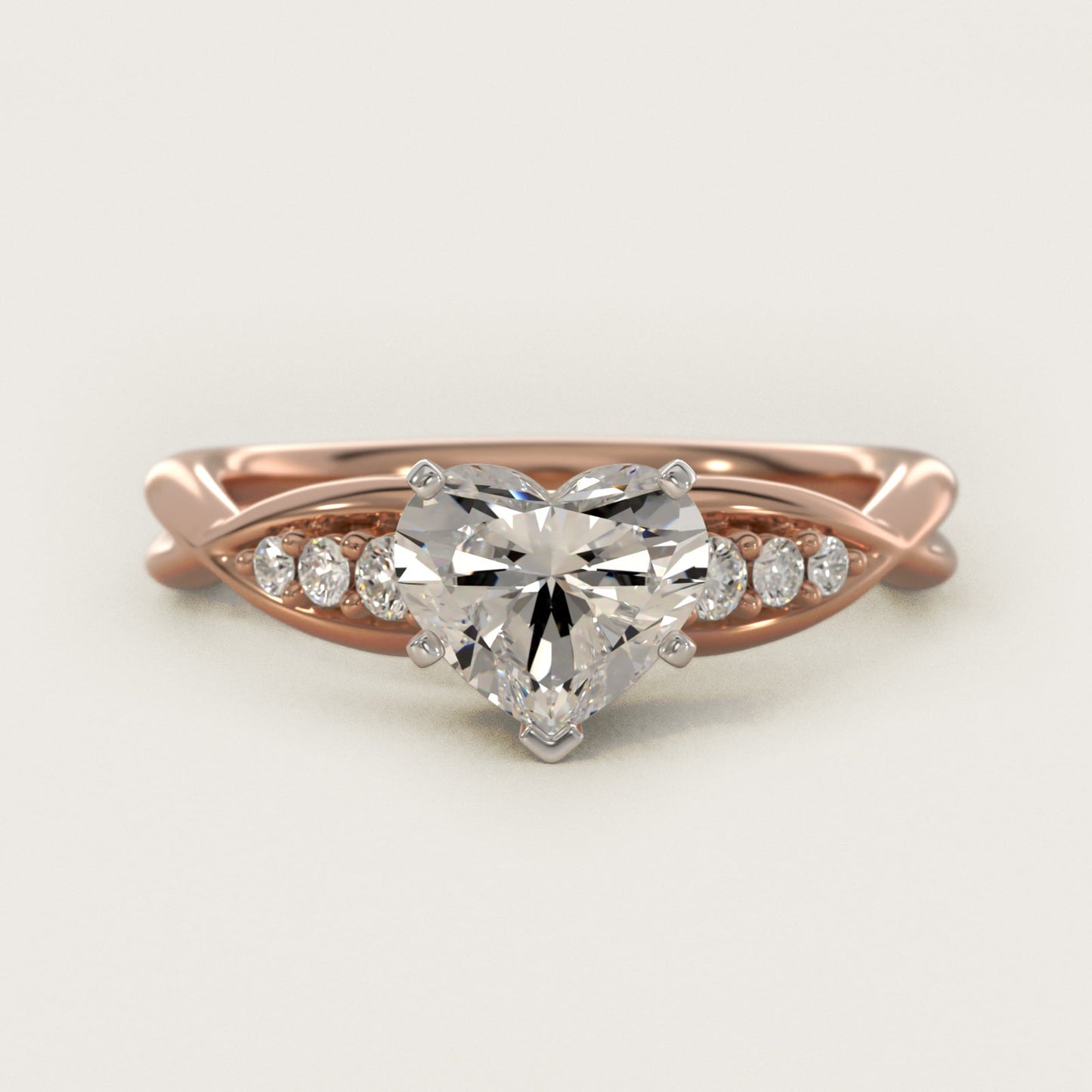Delicate Twist Petite Diamond Engagement Ring in 18k Rose Gold (1/10 ct. tw.) - Heart Center