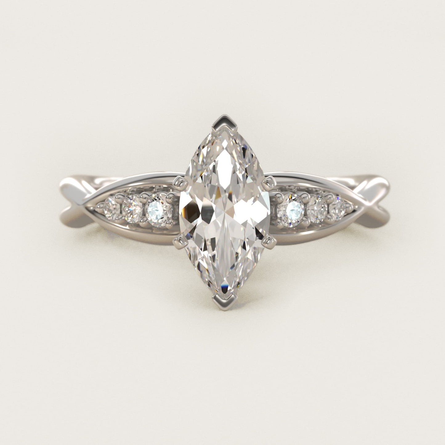 Delicate Twist Petite Diamond Engagement Ring in 18k White Gold (1/10 ct. tw.) - Marquise Center