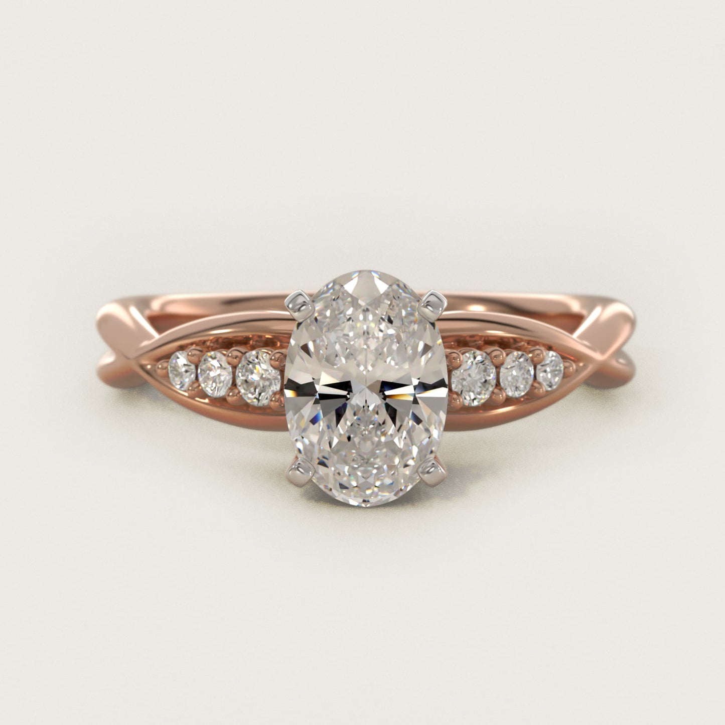 Delicate Twist Petite Diamond Engagement Ring in 18k Rose Gold (1/10 ct. tw.) - Oval Center