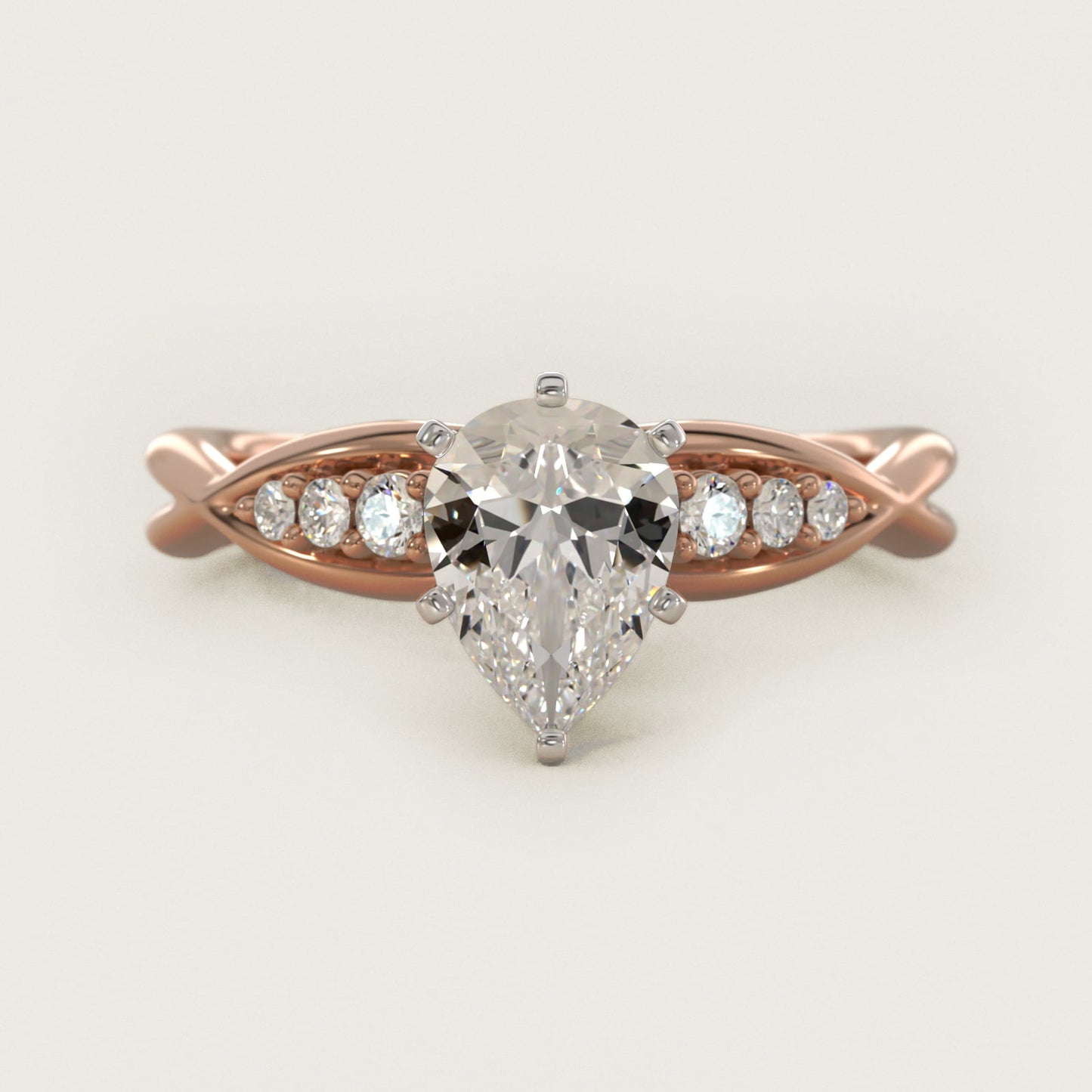 Delicate Twist Petite Diamond Engagement Ring in 18k Rose Gold (1/10 ct. tw.) - Pear Center