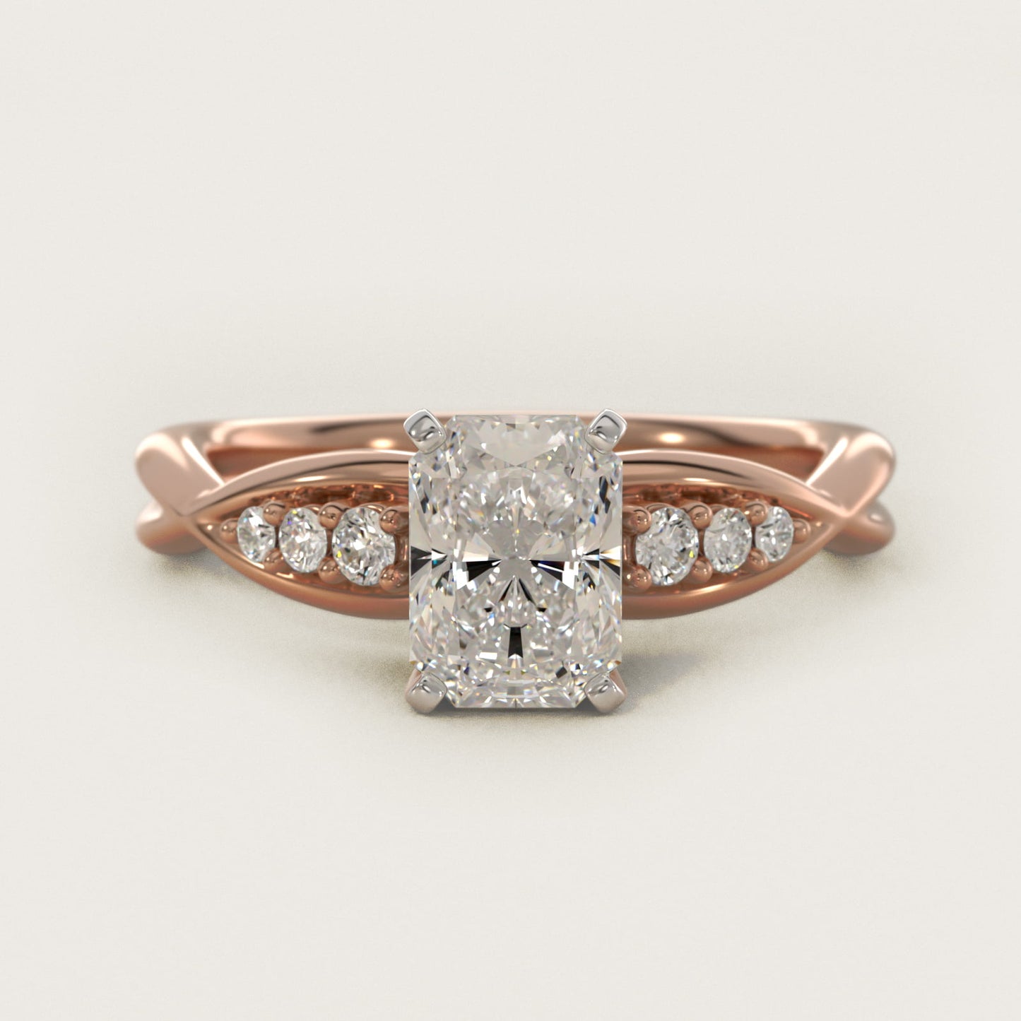 Delicate Twist Petite Diamond Engagement Ring in 18k Rose Gold (1/10 ct. tw.) - Radiant Center