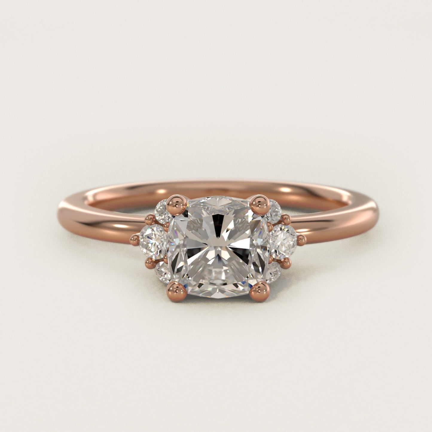 Demi Cluster Round Diamond Engagement Ring in 18k Rose Gold - Cushion Center