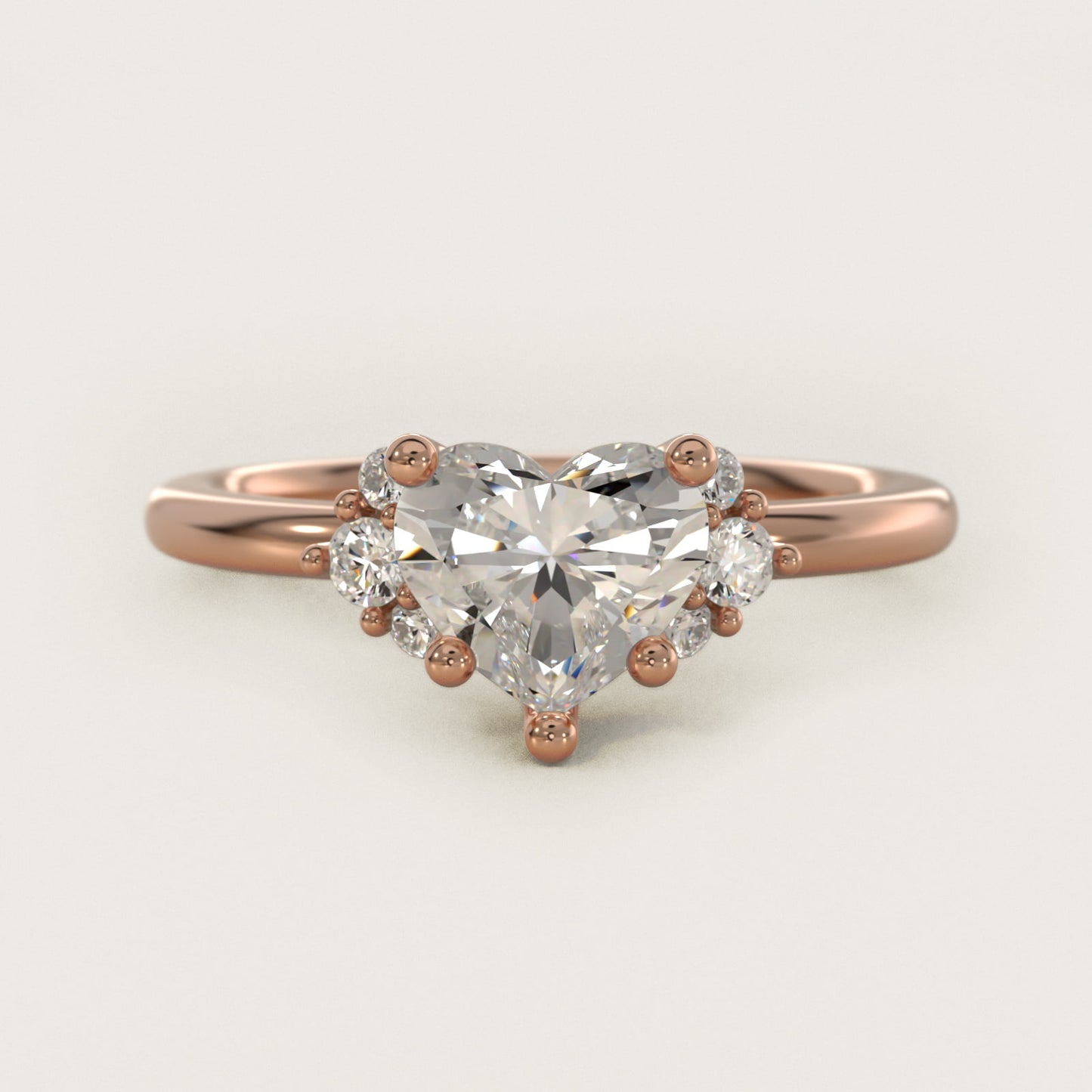 Demi Cluster Round Diamond Engagement Ring in 14k Rose Gold - Heart Center