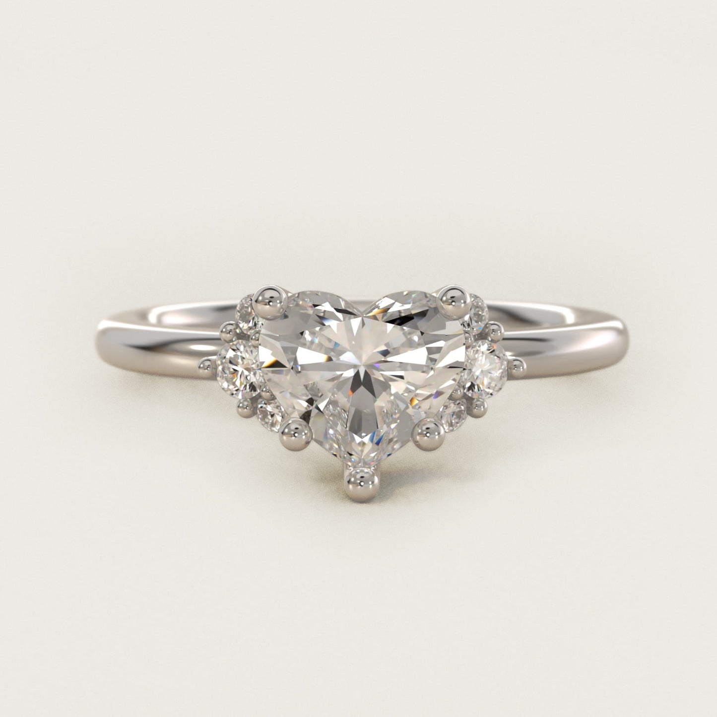 Demi Cluster Round Diamond Engagement Ring in 14k White Gold - Heart Center