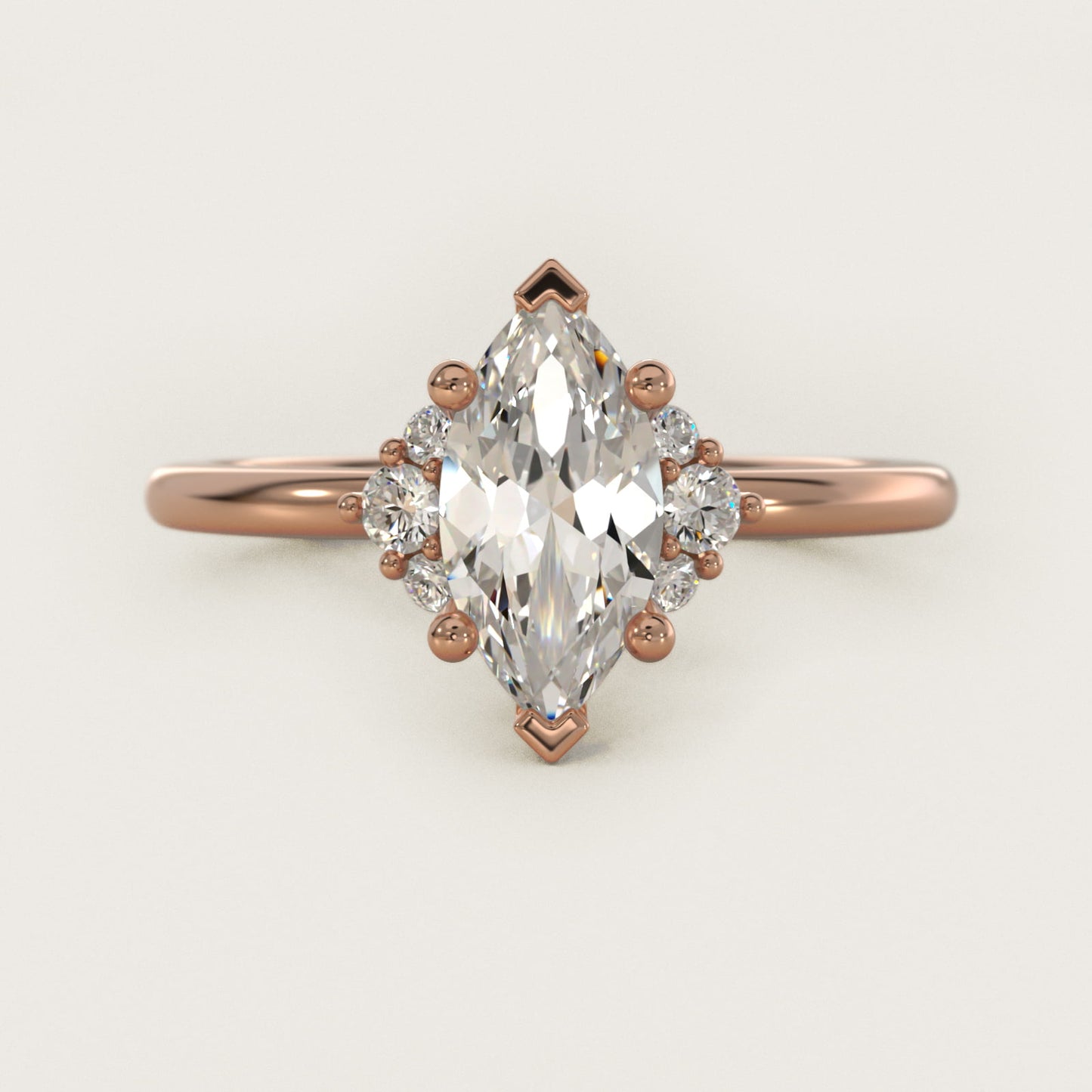 Demi Cluster Round Diamond Engagement Ring in 14k Rose Gold - Marquise Center