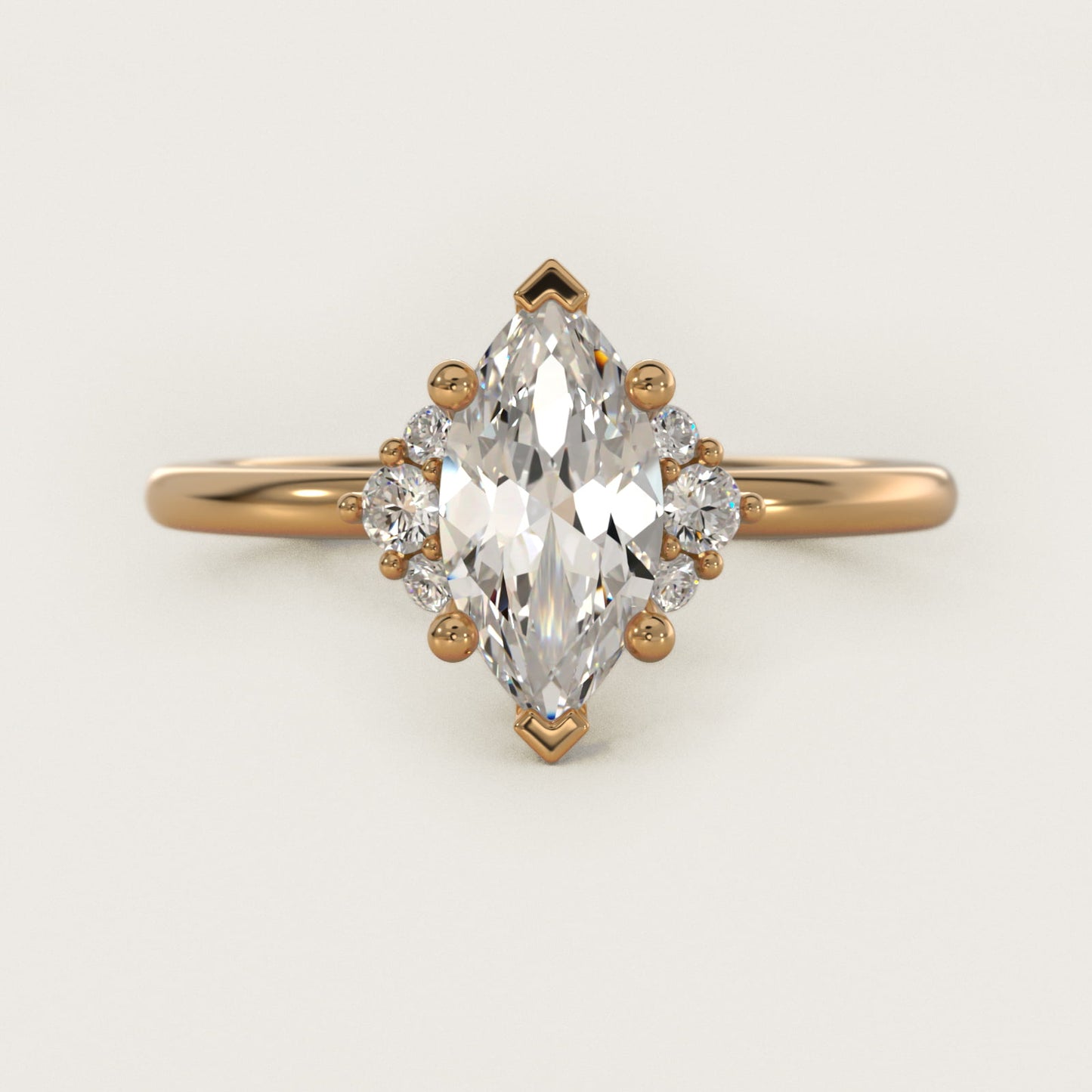 Demi Cluster Round Diamond Engagement Ring in 14k Yellow Gold - Marquise Center