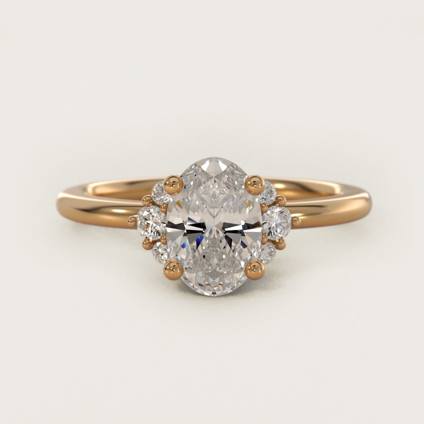 Demi Cluster Round Diamond Engagement Ring in 18k Yellow Gold - Oval Center