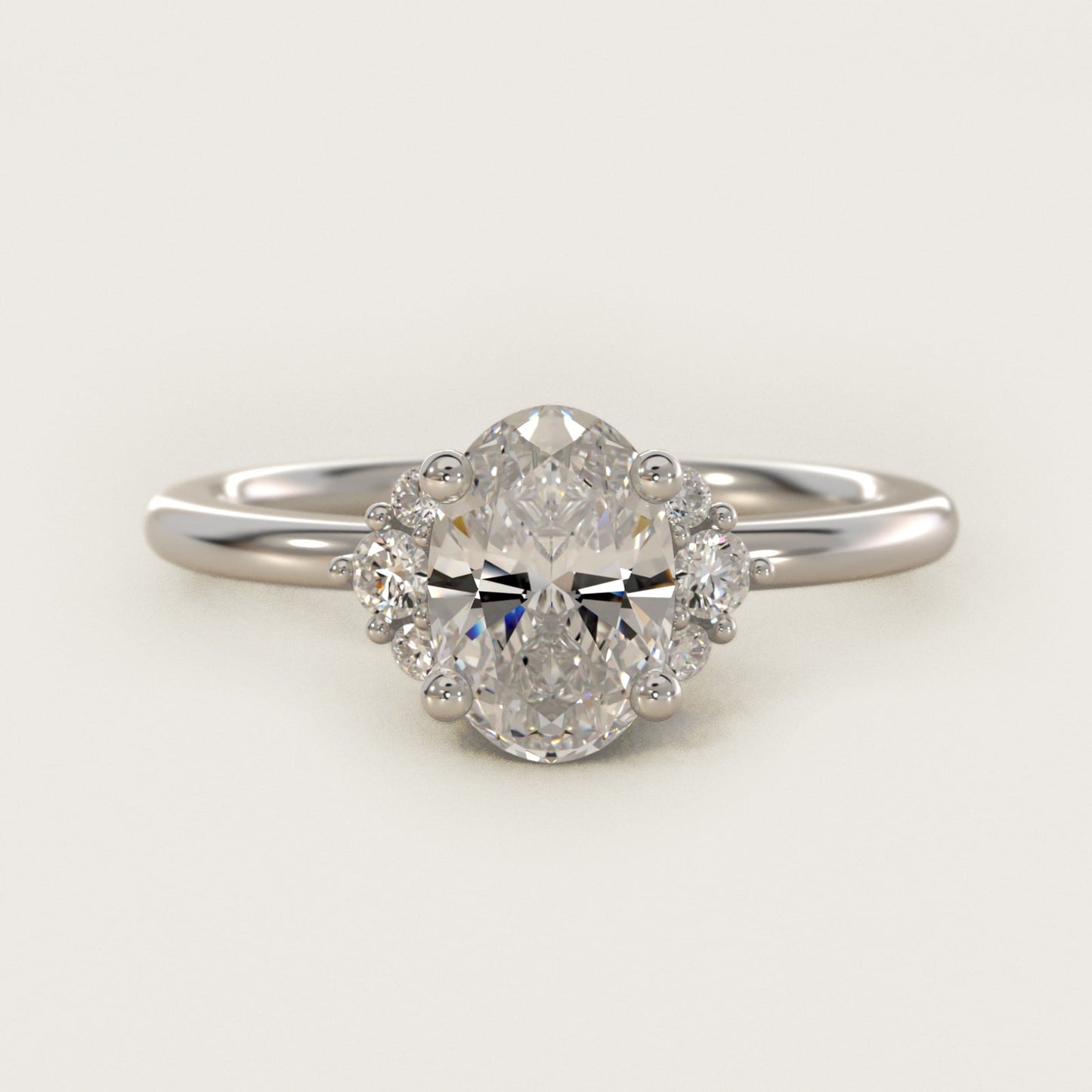 Demi Cluster Round Diamond Engagement Ring in Platinum - Oval Center