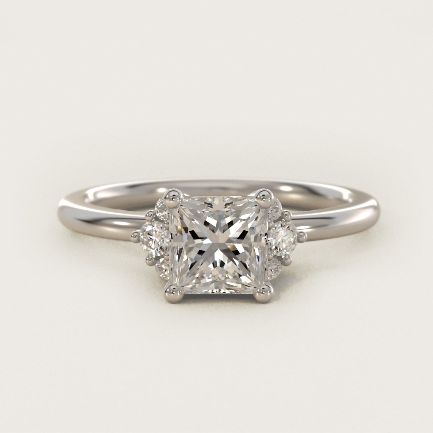 Demi Cluster Round Diamond Engagement Ring in 14k White Gold - Princess Center
