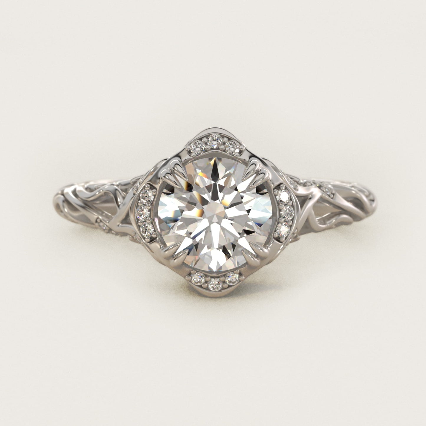 Diamond Filigree Vintage-Style Engagement Ring In 18k White Gold By James Allen - Round Center