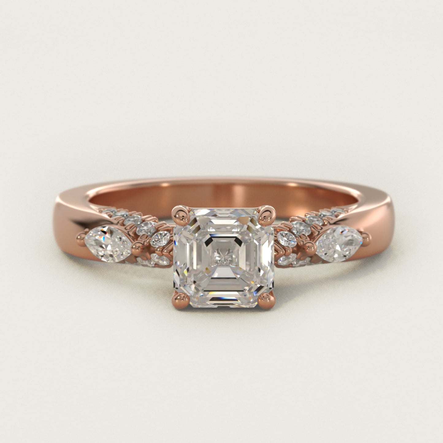Diamond Marquise Shoulder Engagement Ring in 18k Rose Gold (1/4 ct. tw.) - Asscher Center