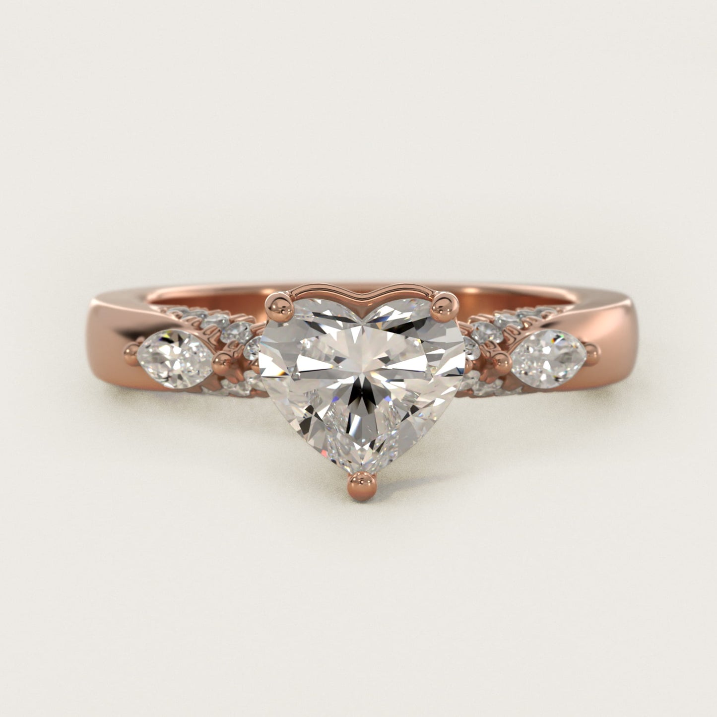 Diamond Marquise Shoulder Engagement Ring in 18k Rose Gold (1/4 ct. tw.) - Heart Center