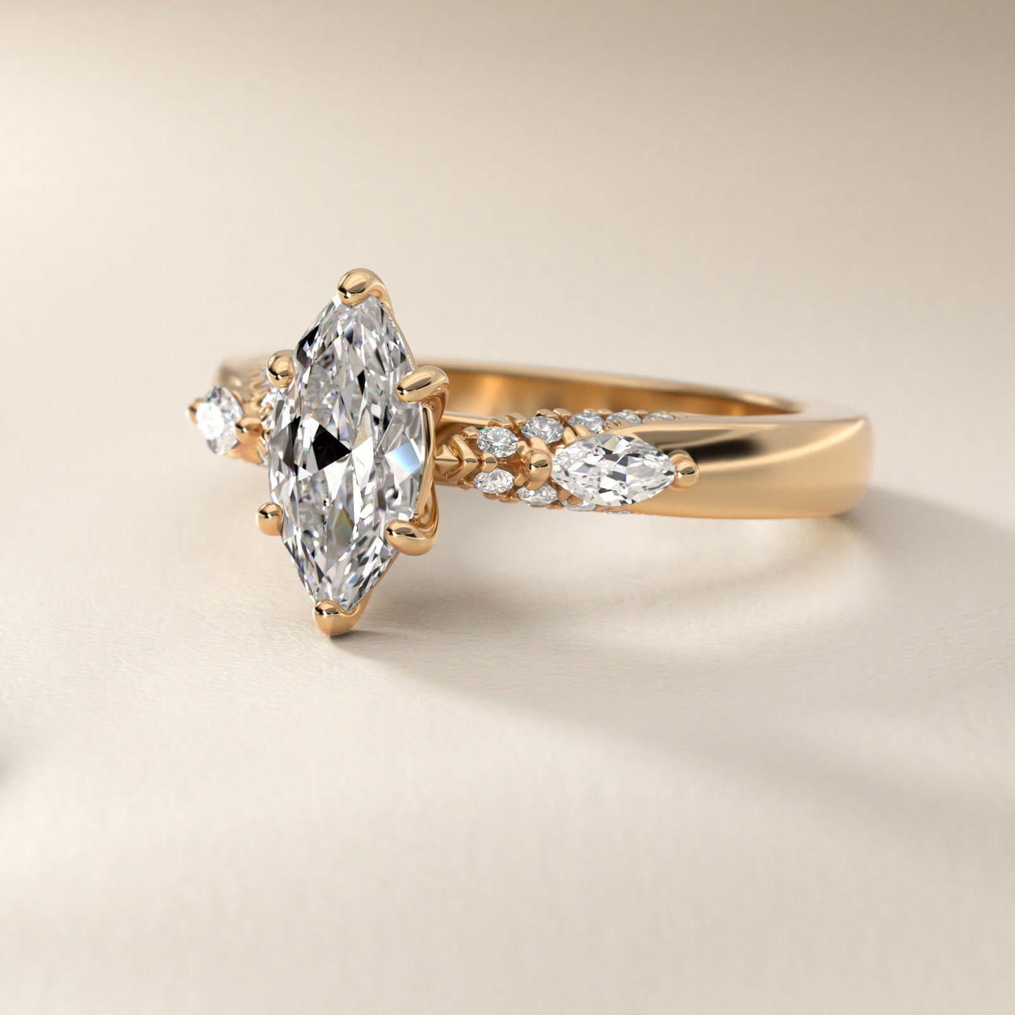 Diamond Marquise Shoulder Engagement Ring in 18k Yellow Gold (1/4 ct. tw.) - Marquise Center