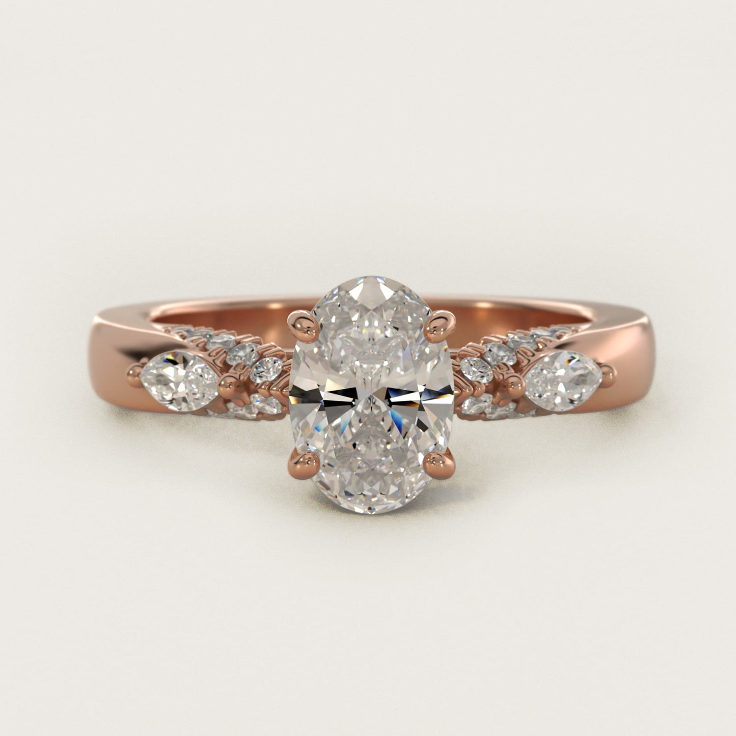 Diamond Marquise Shoulder Engagement Ring in 18k Rose Gold (1/4 ct. tw.) - Oval Center