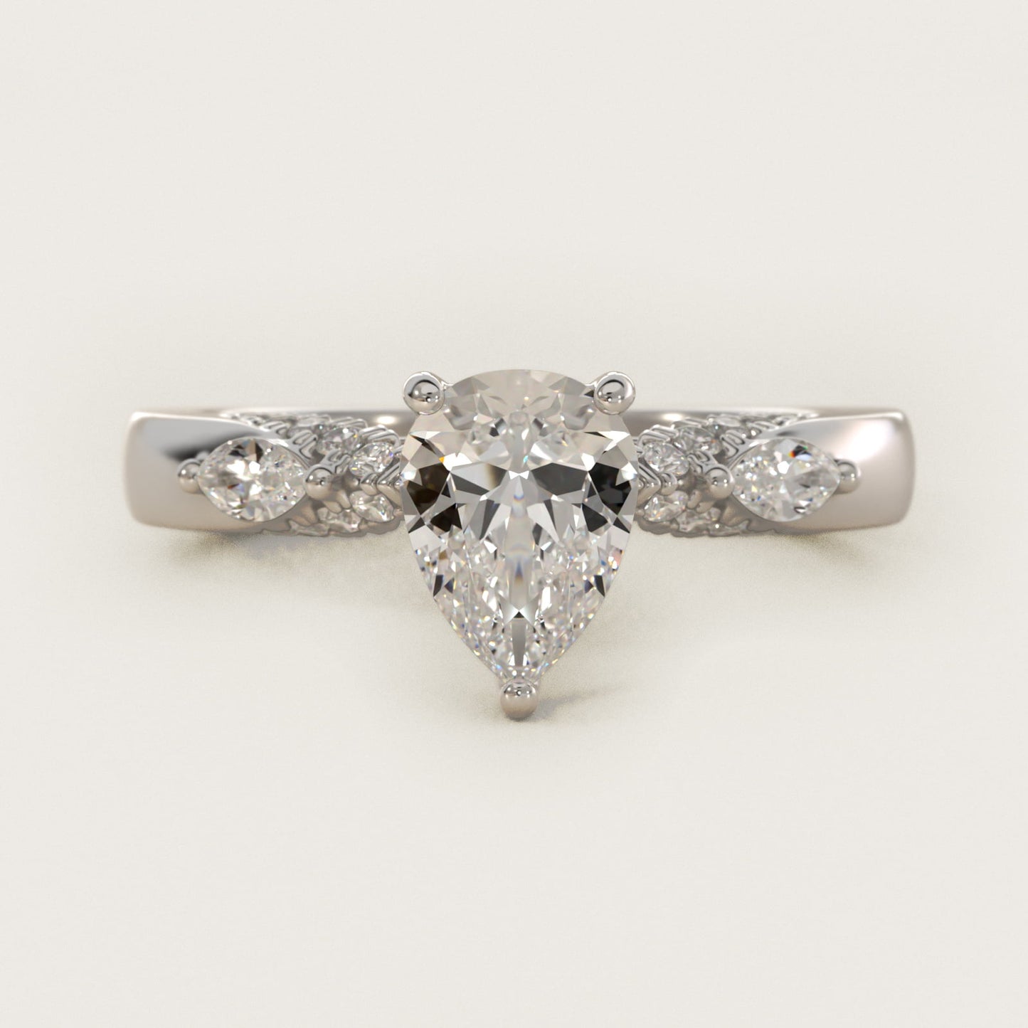 Diamond Marquise Shoulder Engagement Ring in 14k White Gold (1/4 ct. tw.) - Pear Center