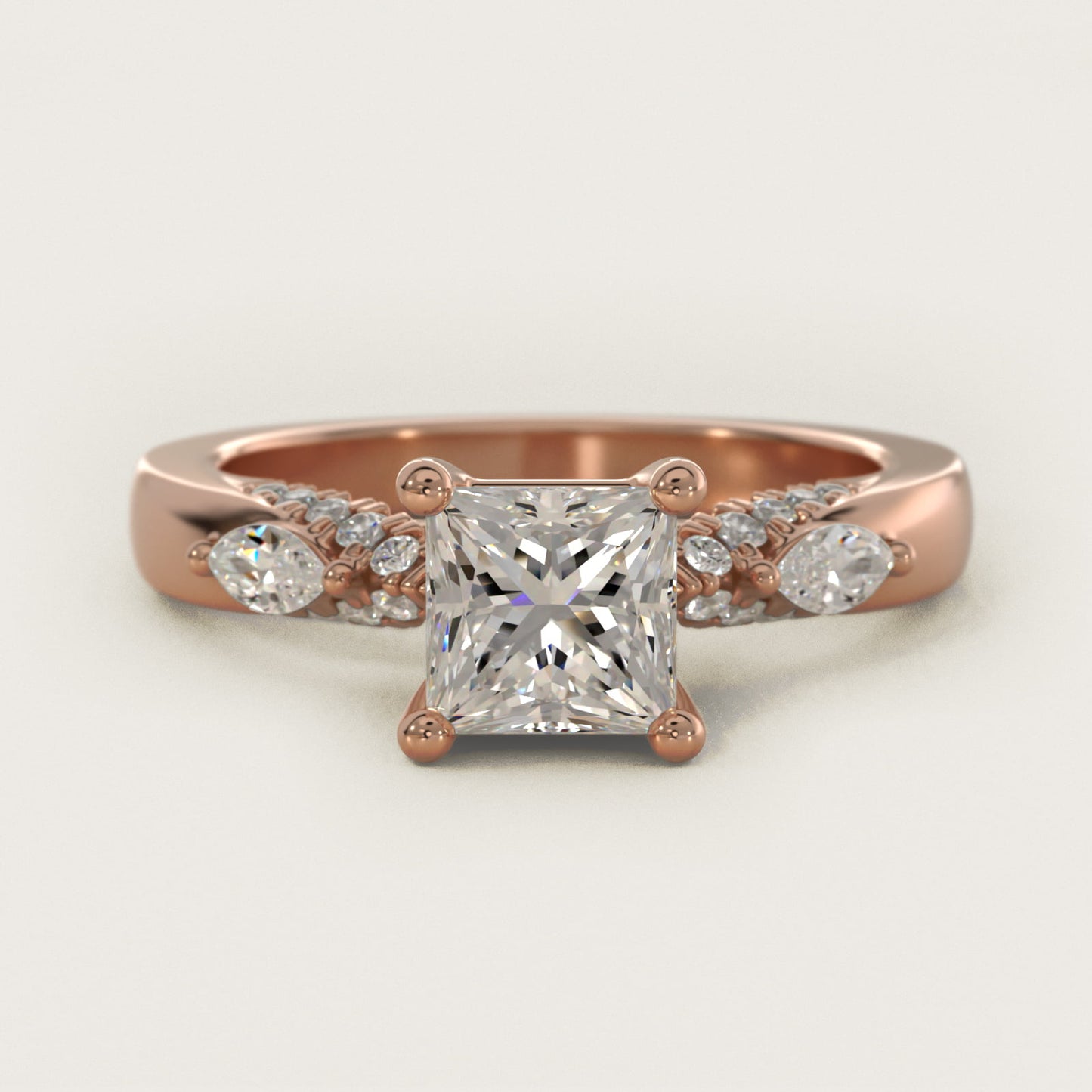 Diamond Marquise Shoulder Engagement Ring in 18k Rose Gold (1/4 ct. tw.) - Princess Center