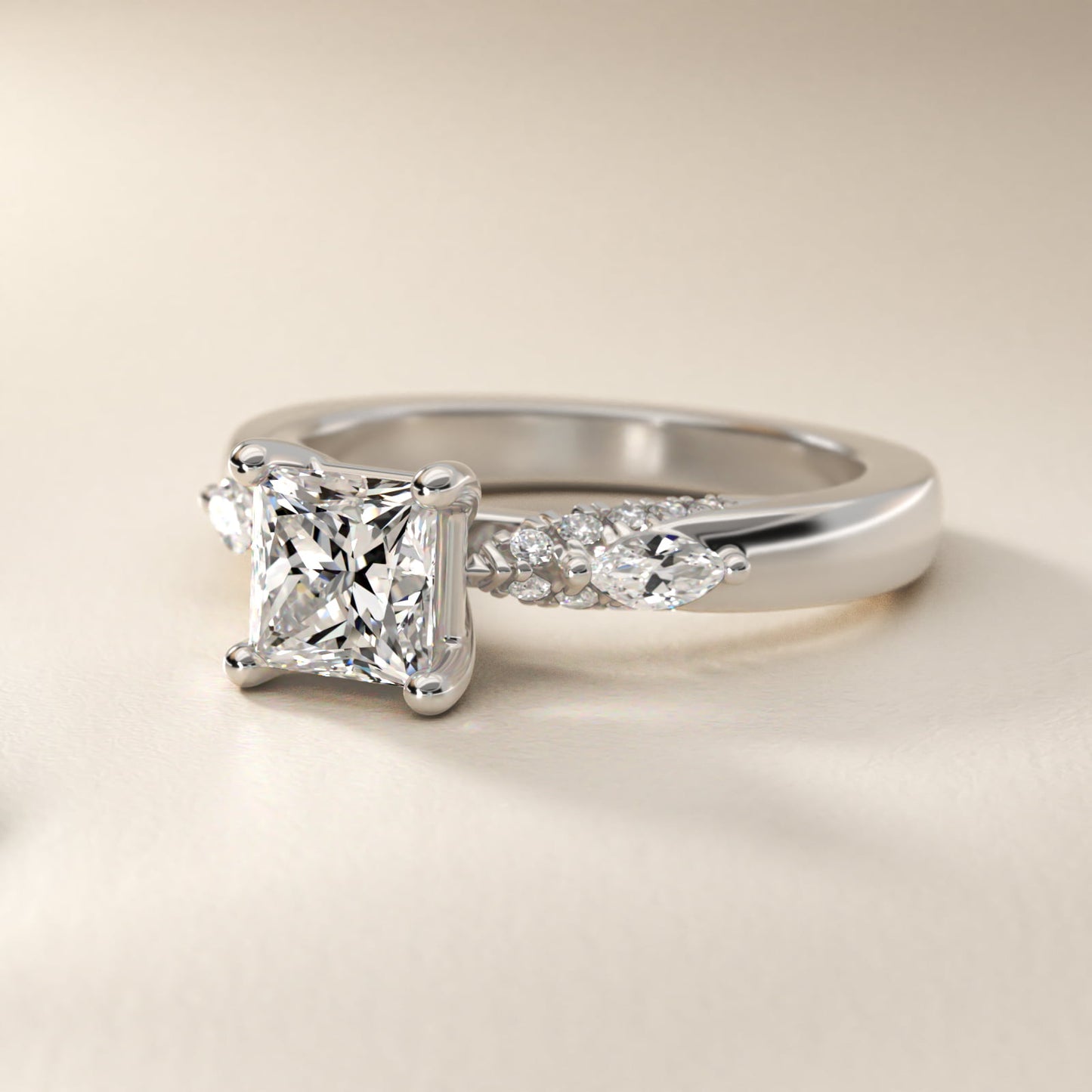 Diamond Marquise Shoulder Engagement Ring in Platinum (1/4 ct. tw.) - Princess Center