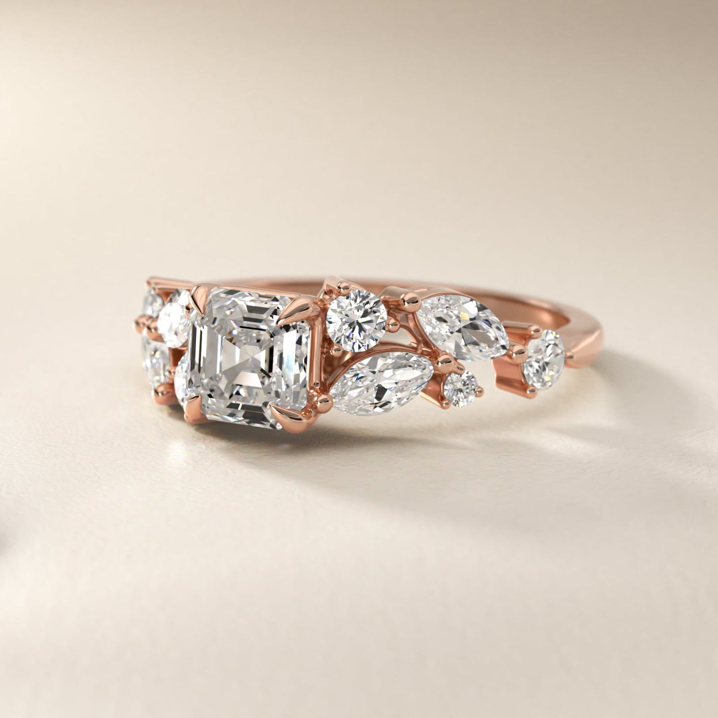 Diamond Nest Side Stone Engagement Ring In 14K Rose Gold By James Allen - Asscher Center