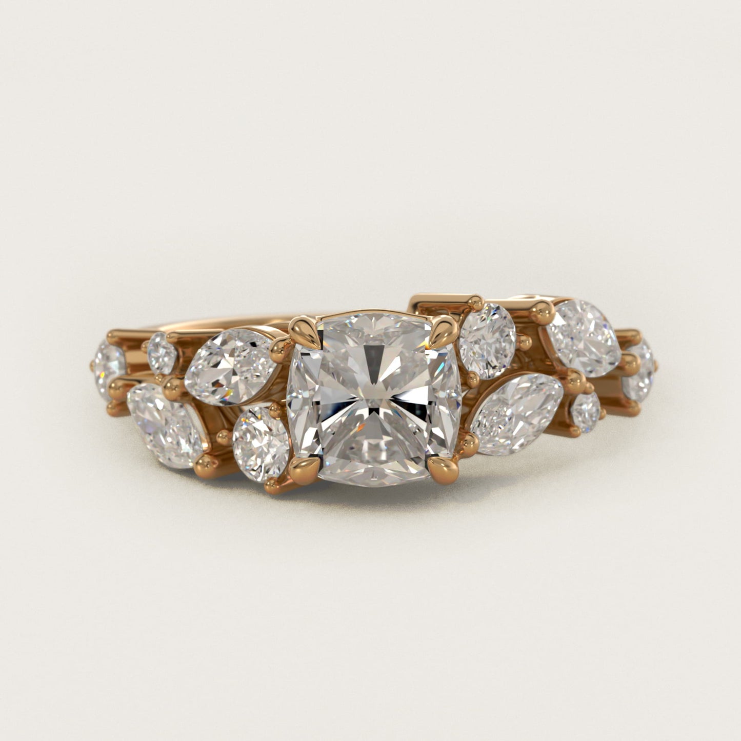 Diamond Nest Side Stone Engagement Ring In 18k Yellow Gold By James Allen - Cushion Center