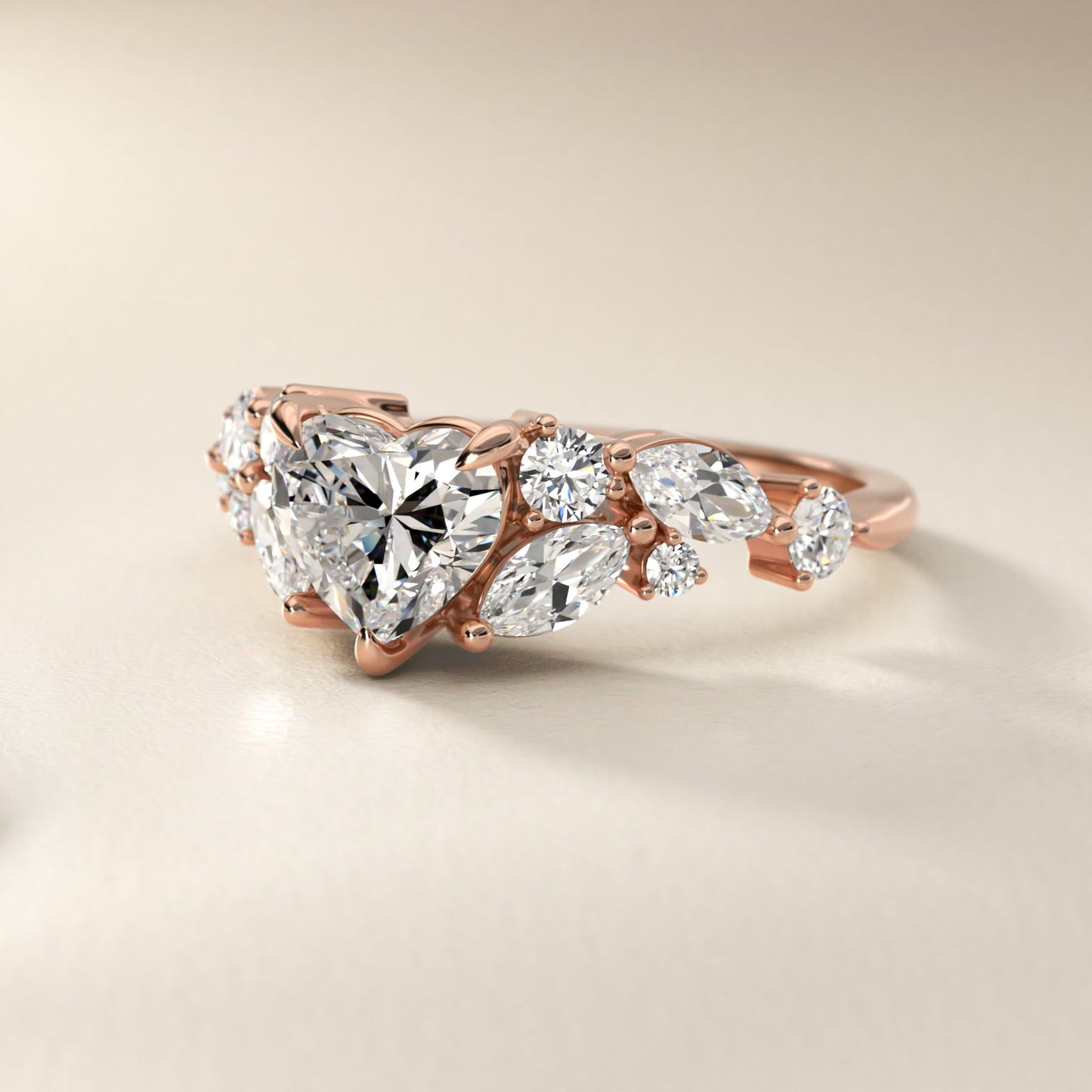 Diamond Nest Side Stone Engagement Ring In 18k Rose Gold By James Allen - Heart Center