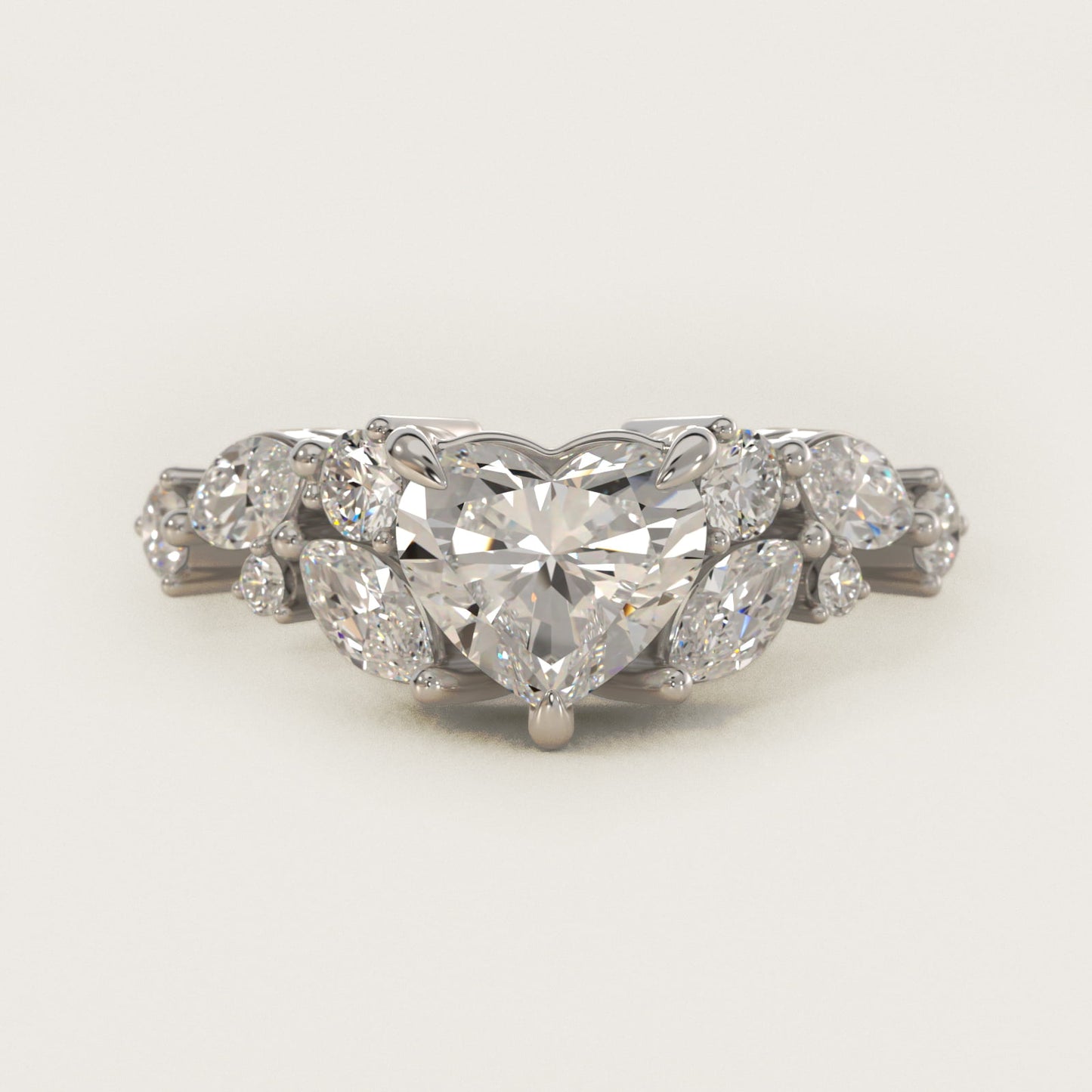 Diamond Nest Side Stone Engagement Ring In 14K White Gold By James Allen - Heart Center