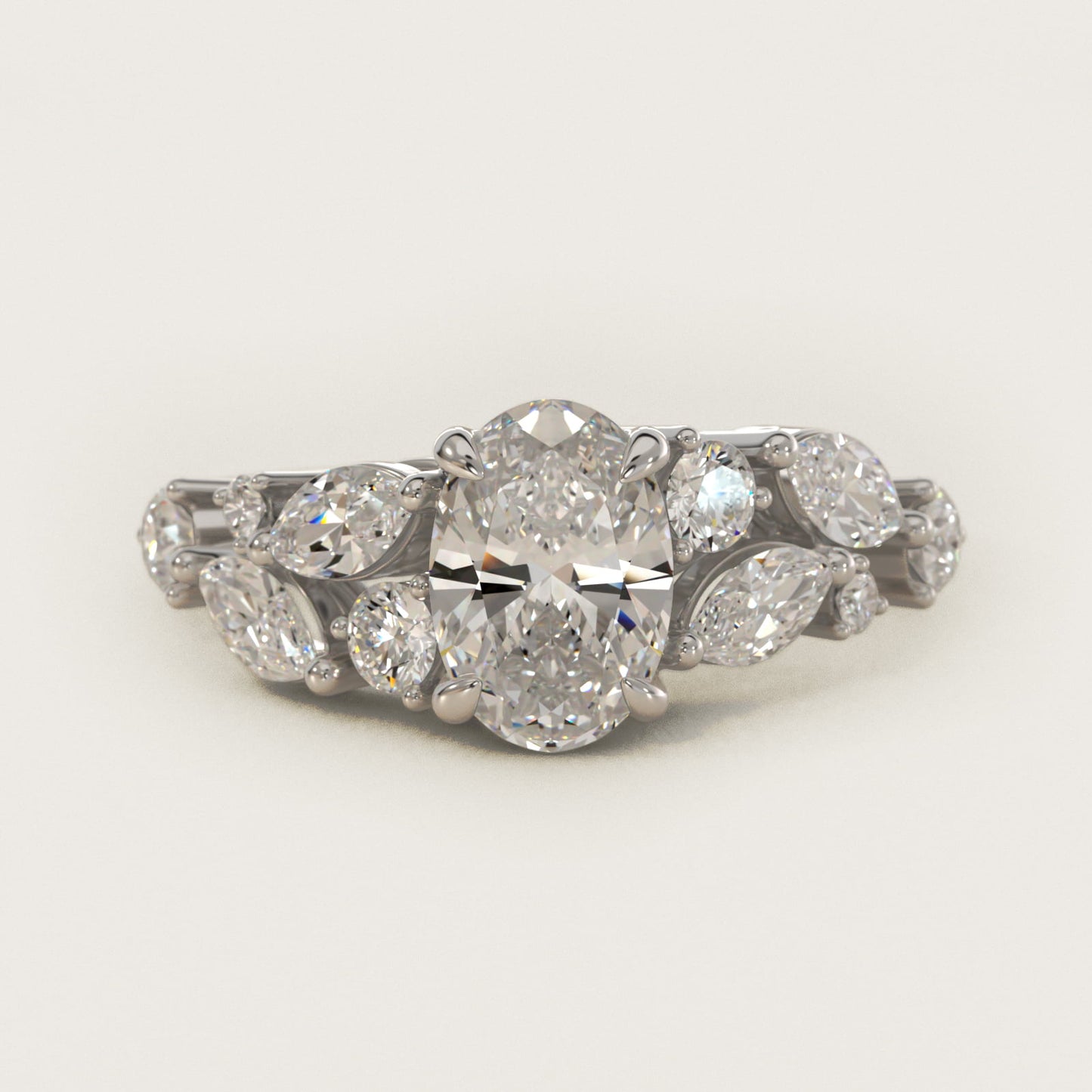 Diamond Nest Side Stone Engagement Ring In 18k White Gold By James Allen - Oval Center