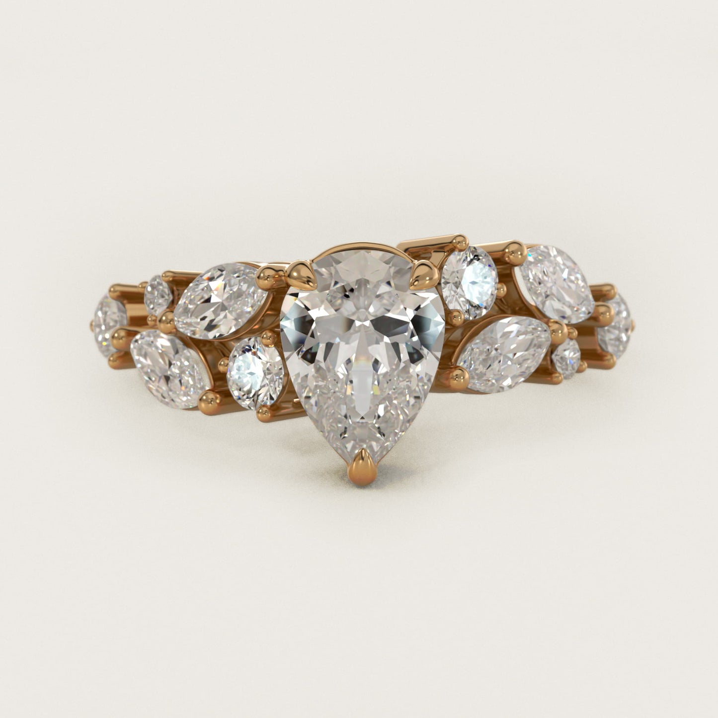 Diamond Nest Side Stone Engagement Ring In 18k Yellow Gold By James Allen - Pear Center
