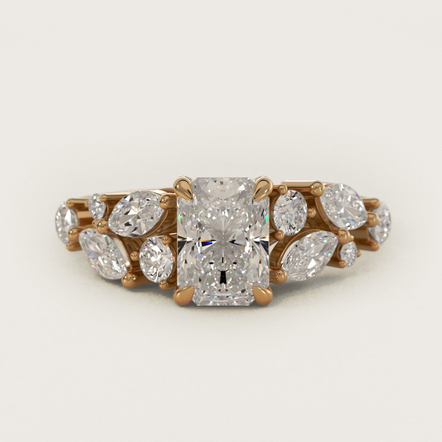 Diamond Nest Side Stone Engagement Ring In 14K Yellow Gold By James Allen - Radiant Center