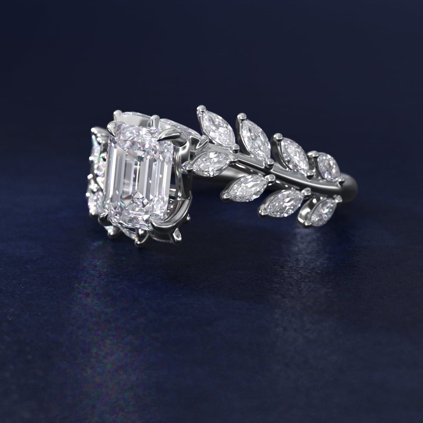 Diamond Vine Side Stone Engagement Ring In Platinum By James Allen - Emerald Center