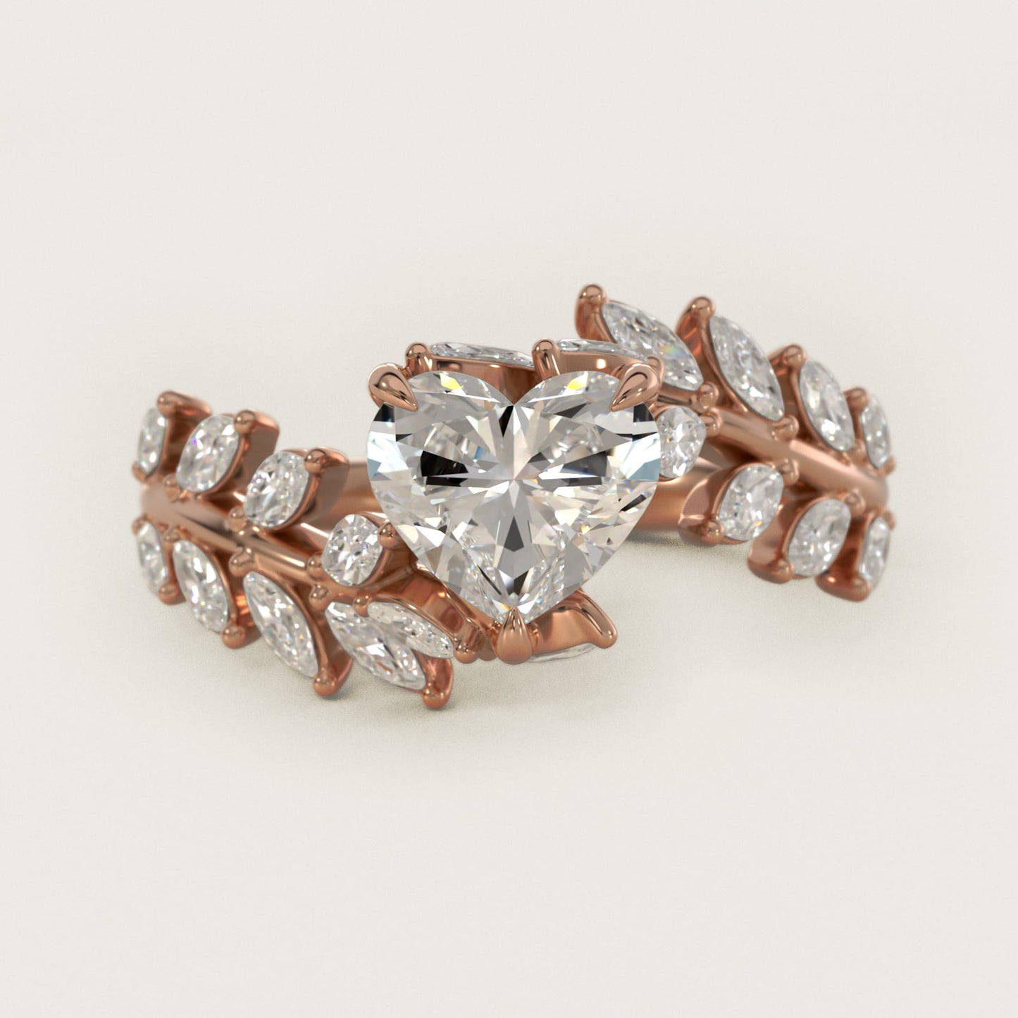 Diamond Vine Side Stone Engagement Ring In 14K Rose Gold By James Allen - Heart Center
