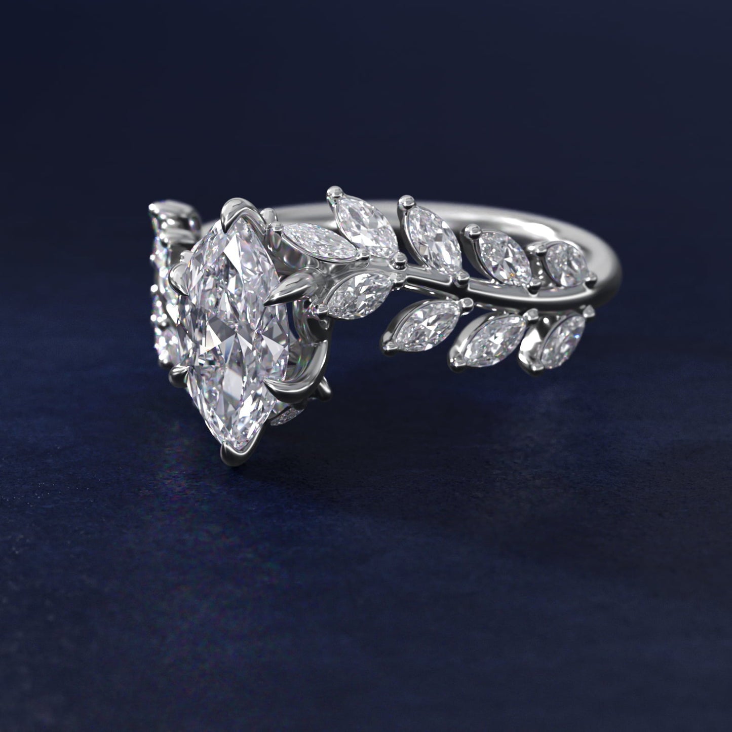 Diamond Vine Side Stone Engagement Ring In Platinum By James Allen - Marquise Center