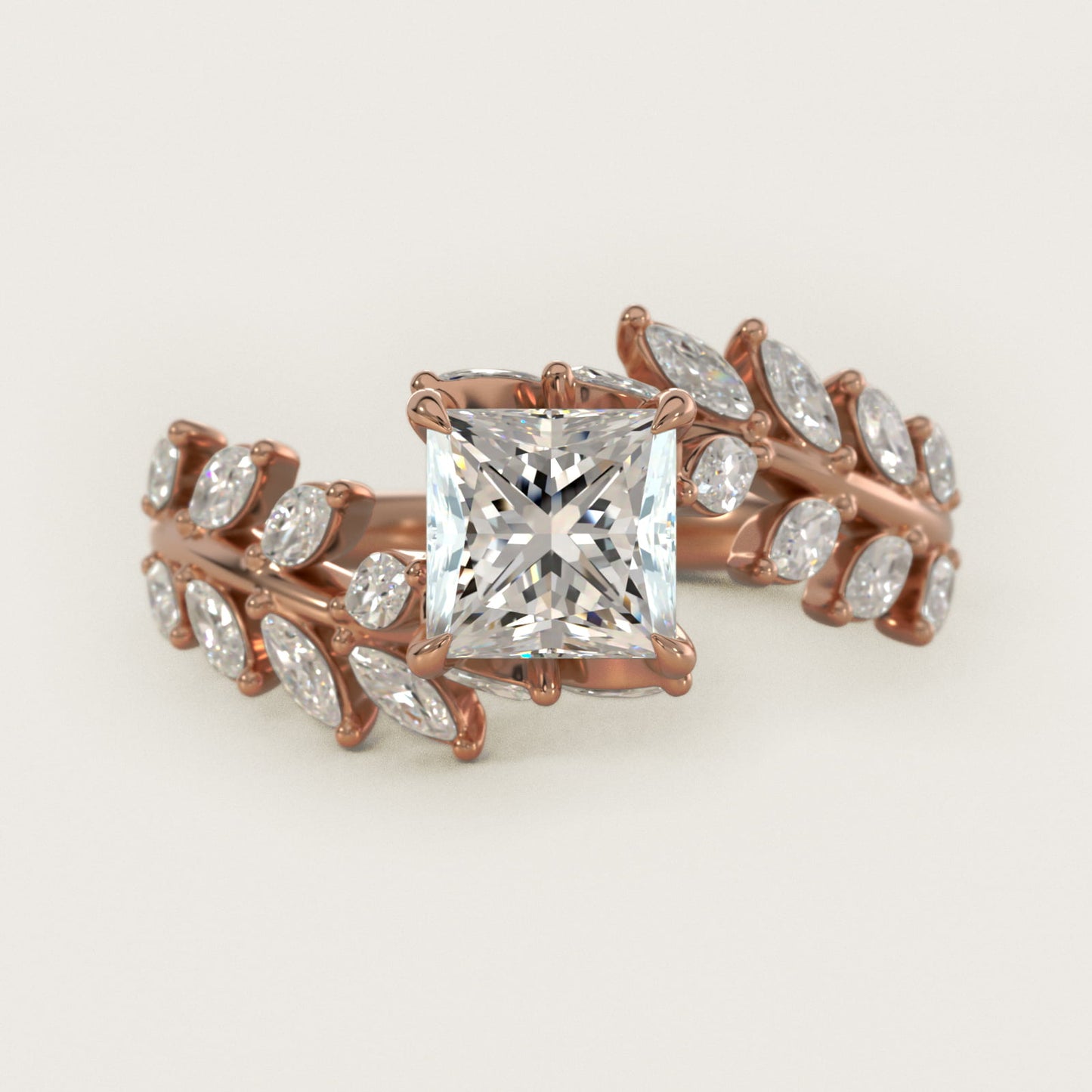 Diamond Vine Side Stone Engagement Ring In 14K Rose Gold By James Allen - Princess Center