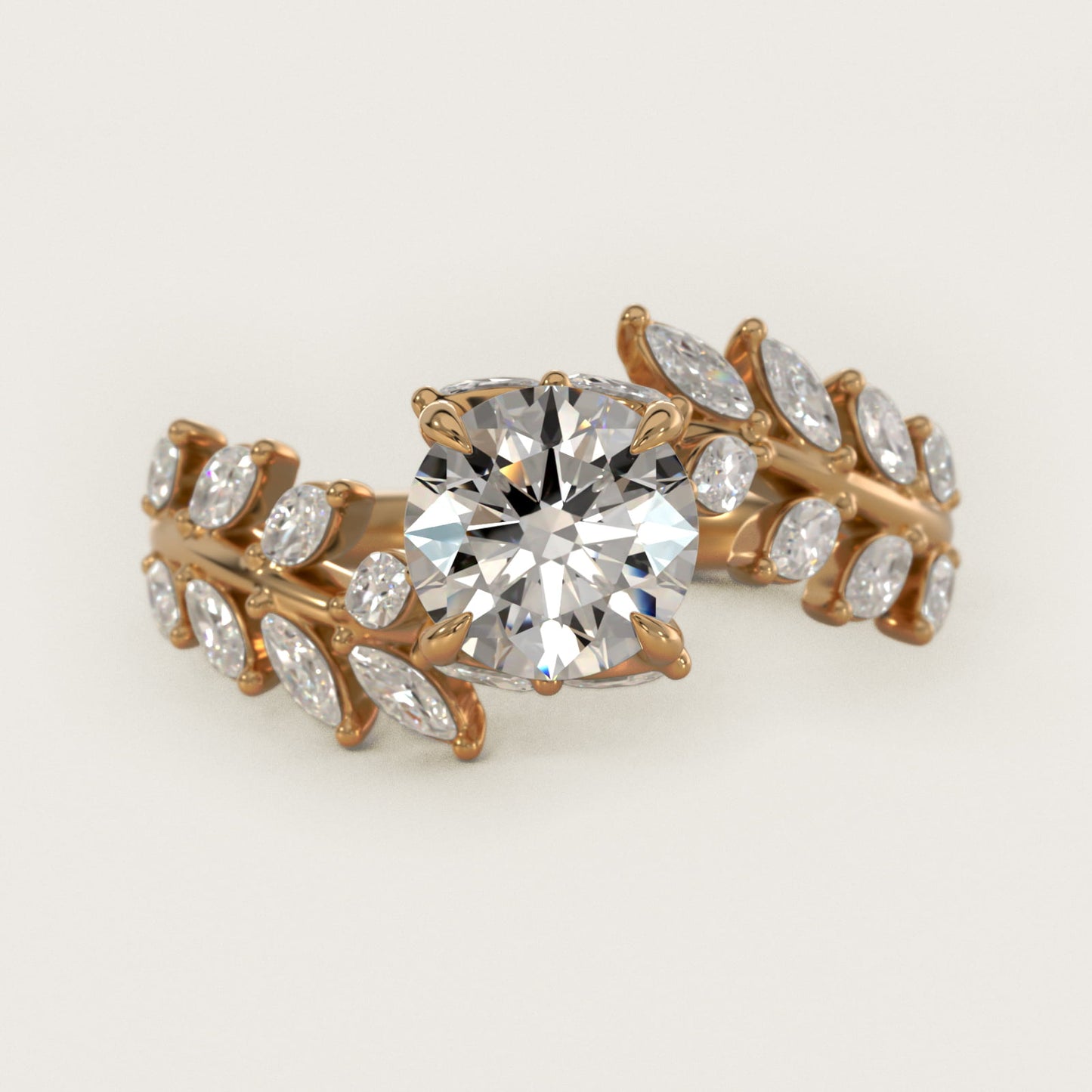 Diamond Vine Side Stone Engagement Ring In 18K Yellow Gold By James Allen - Round Center