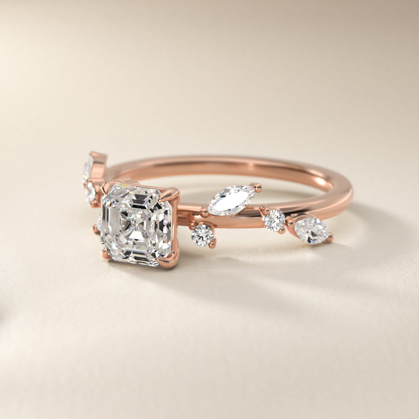 Diamond Whisper Side Stone Engagement Ring In 14K Rose Gold By James Allen - Asscher Center