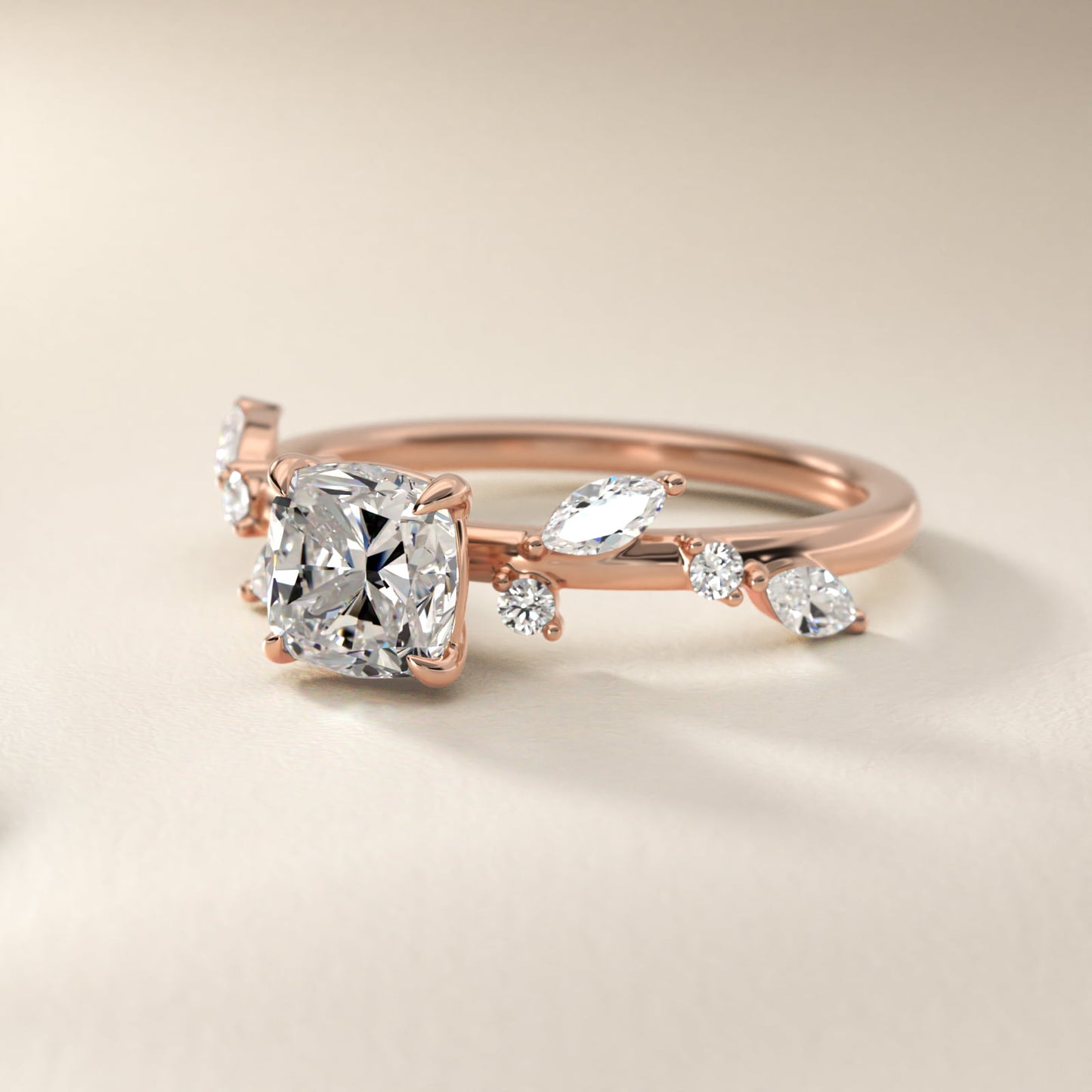 Diamond Whisper Side Stone Engagement Ring In 14K Rose Gold By James Allen - Cushion Center