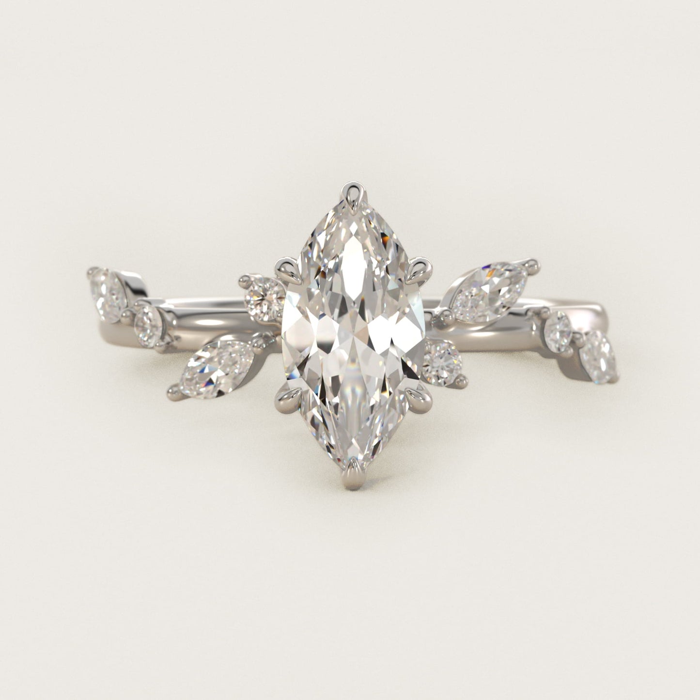 Diamond Whisper Side Stone Engagement Ring In 18k White Gold By James Allen - Marquise Center