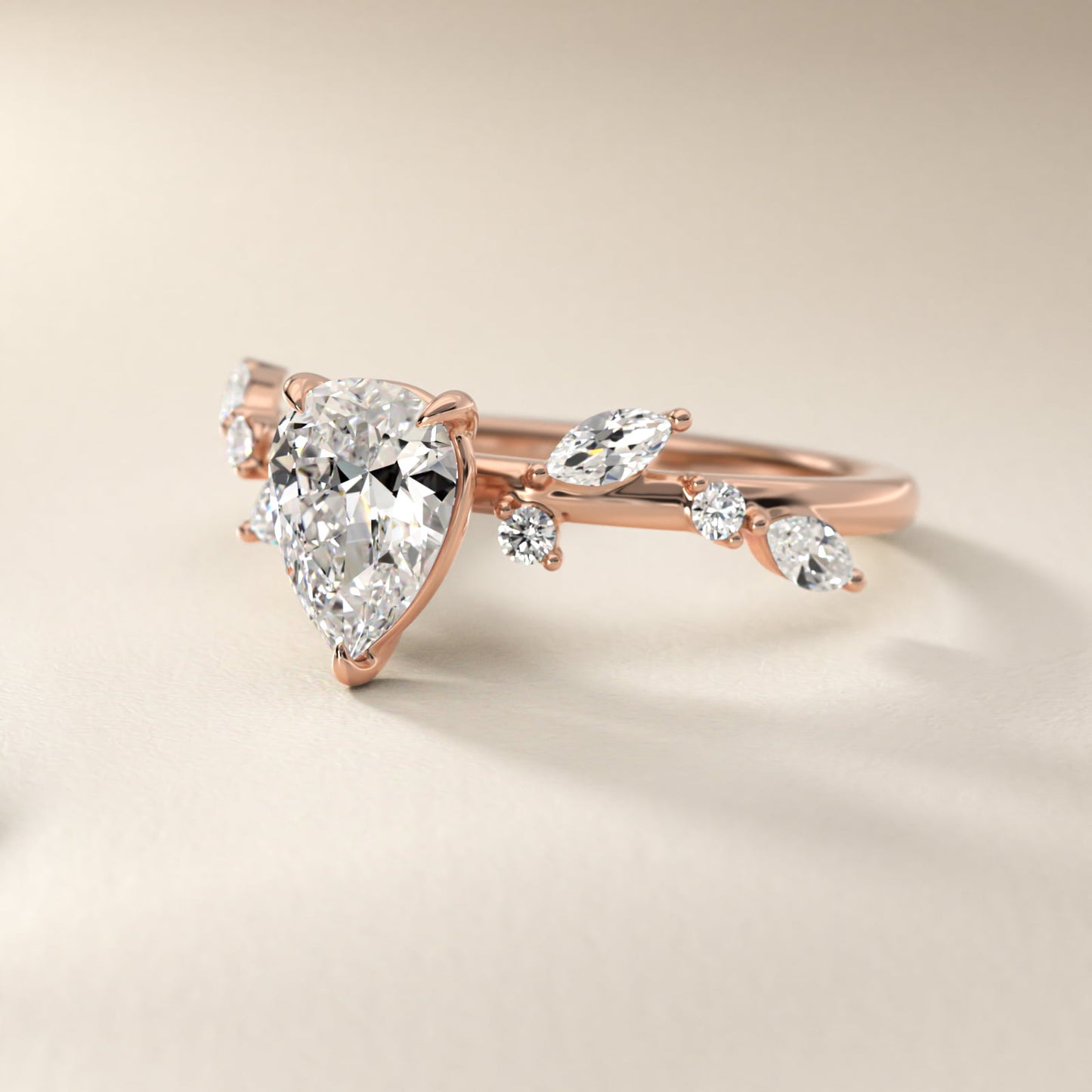 Diamond Whisper Side Stone Engagement Ring In 18k Rose Gold By James Allen - Pear Center