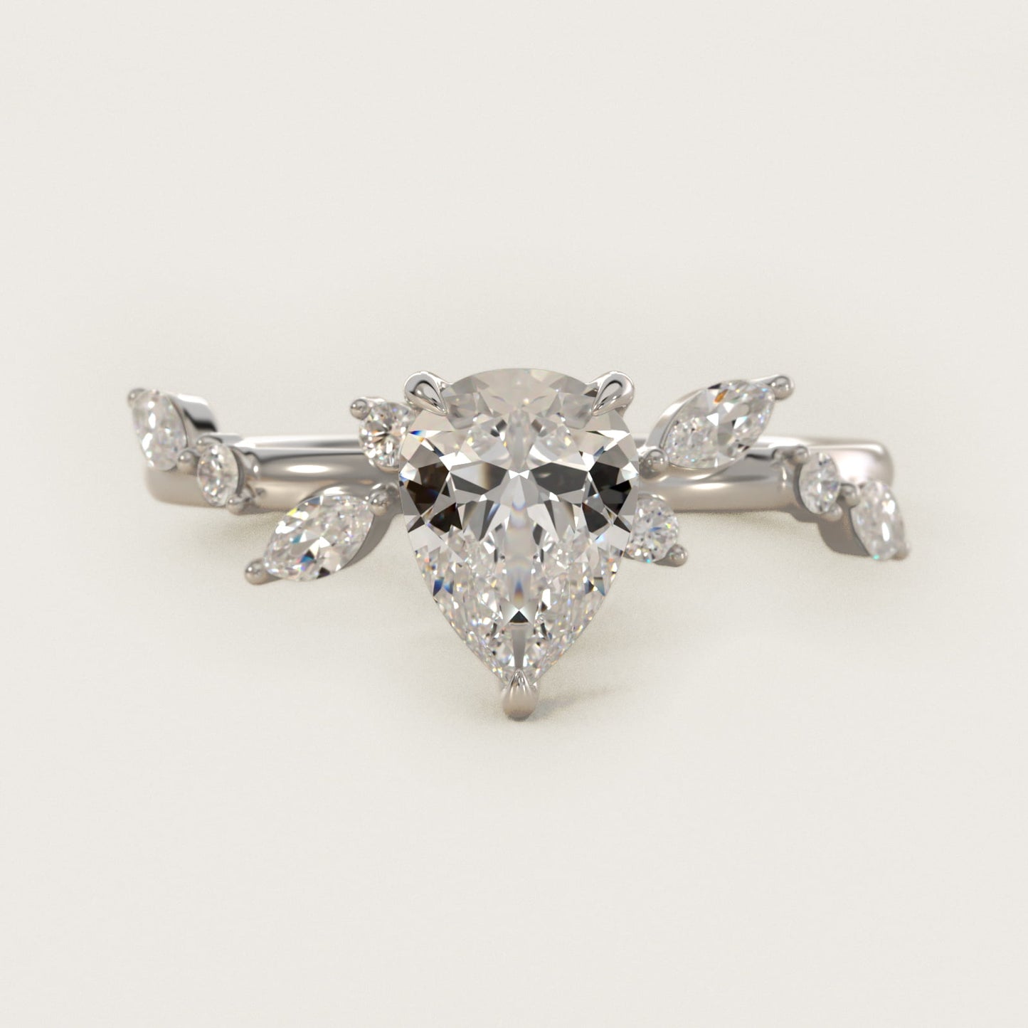 Diamond Whisper Side Stone Engagement Ring In 18k White Gold By James Allen - Pear Center