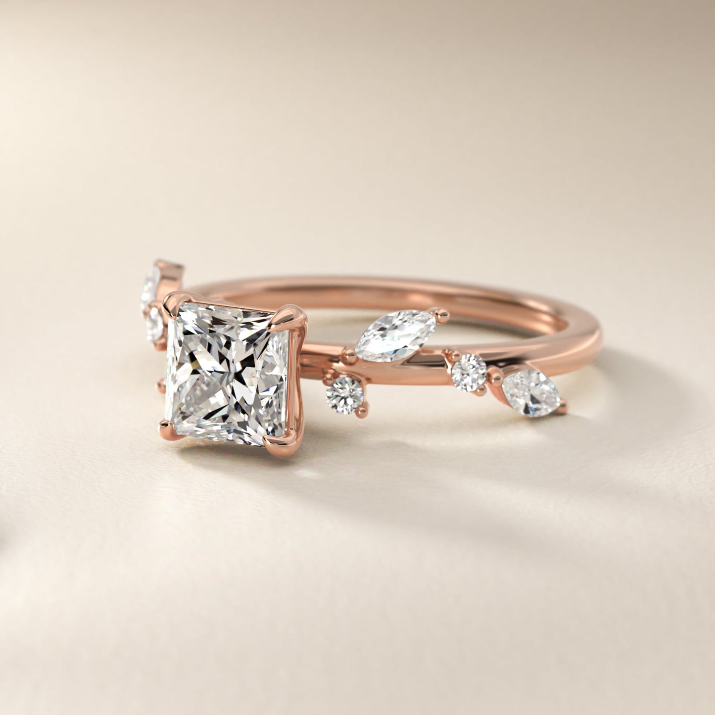 Diamond Whisper Side Stone Engagement Ring In 18k Rose Gold By James Allen - Princess Center