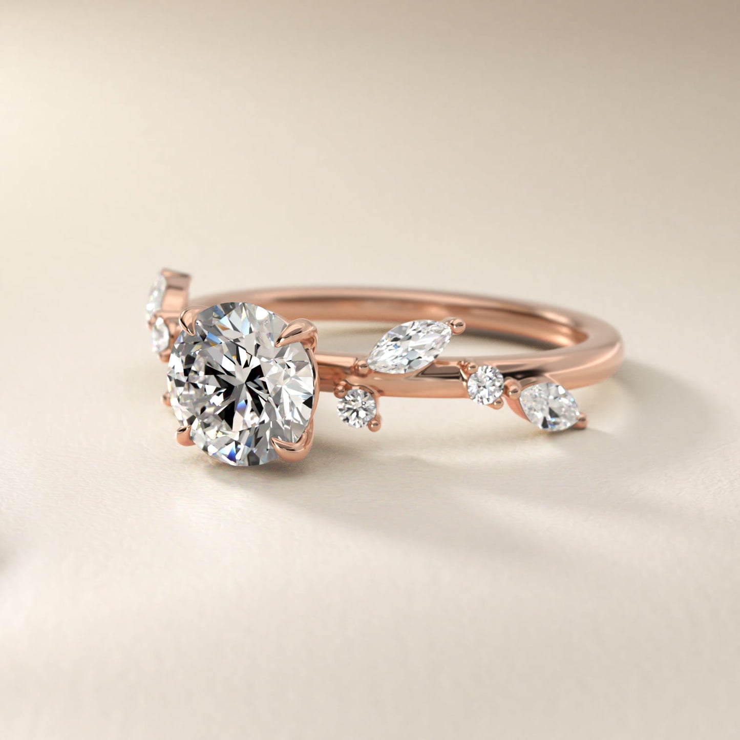 Diamond Whisper Side Stone Engagement Ring In 18k Rose Gold By James Allen - Round Center