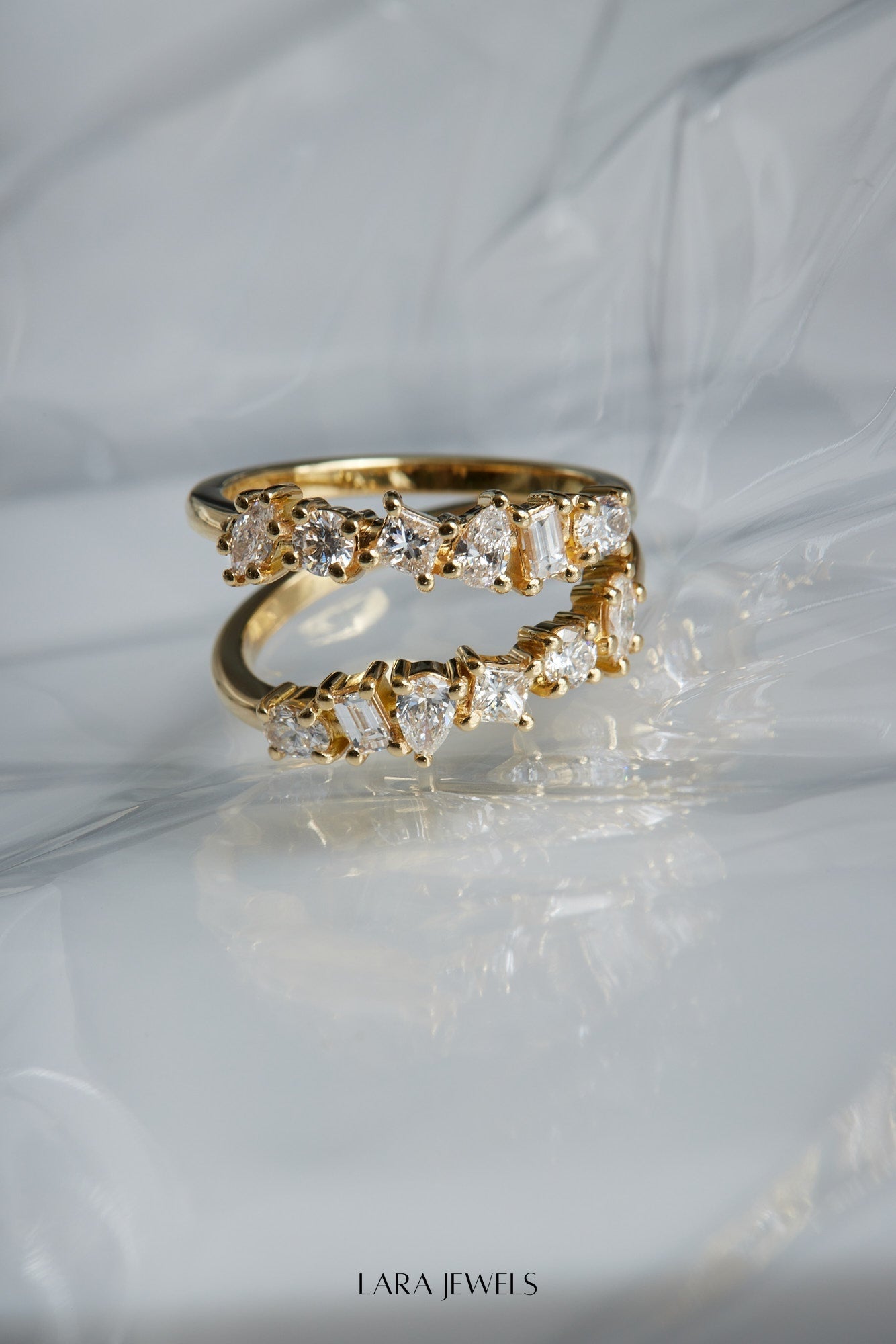 Double Band Scattered Diamond Ring 18K White Gold, (More Options Available) - Detail