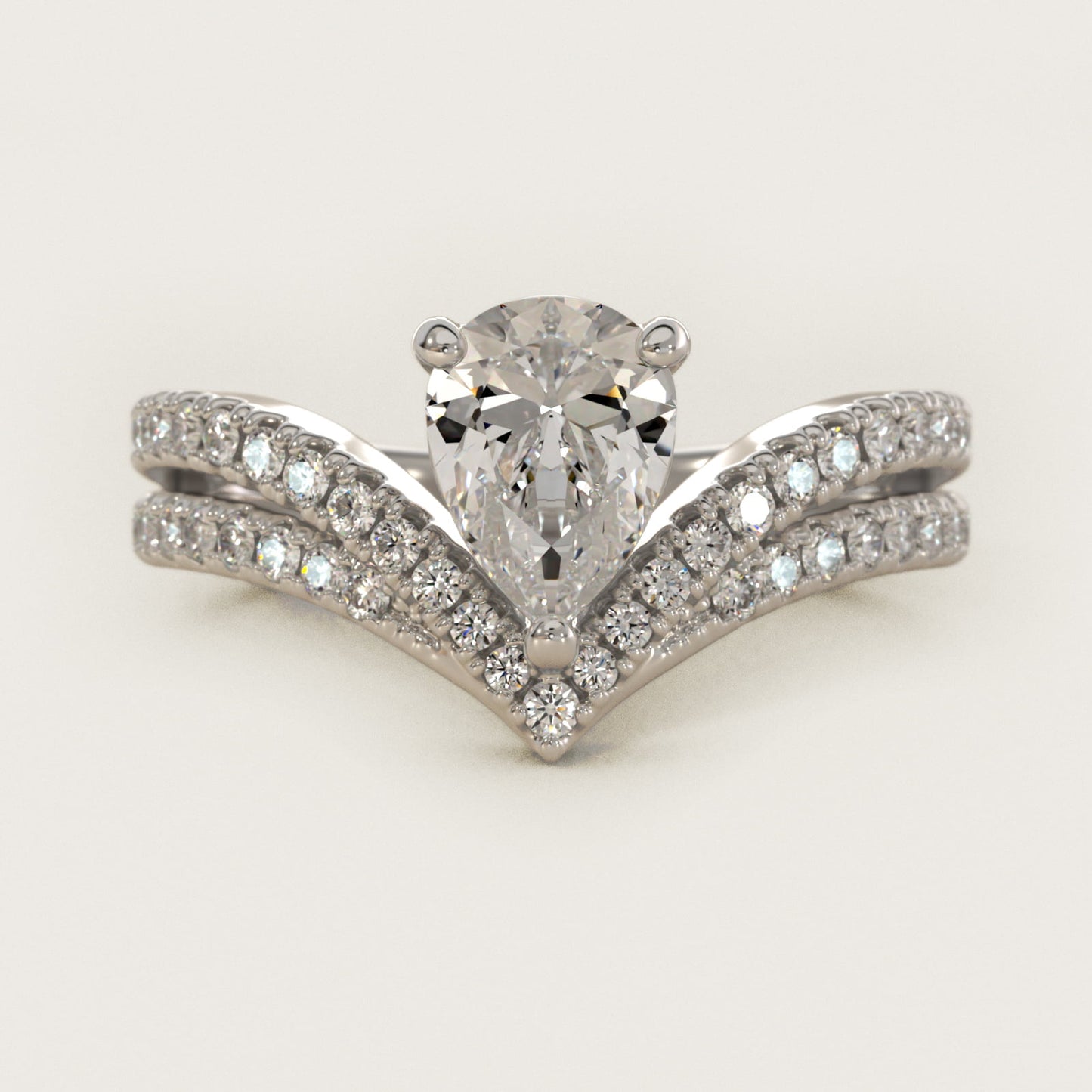 Double Row Diamond Chevron Engagement Ring in 14k White Gold (1/3 ct. tw.) - Pear Center