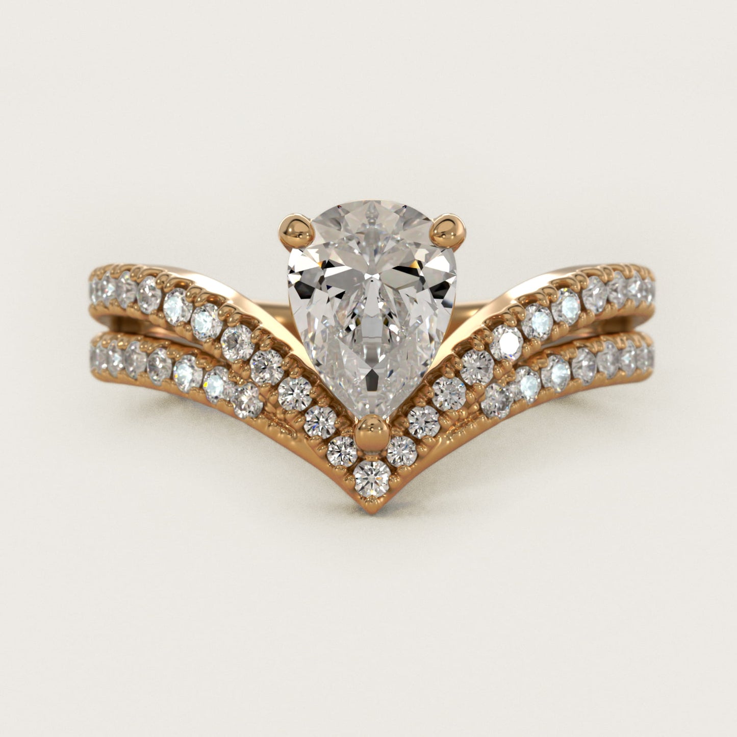 Double Row Diamond Chevron Engagement Ring in 18k Yellow Gold (1/3 ct. tw.) - Pear Center