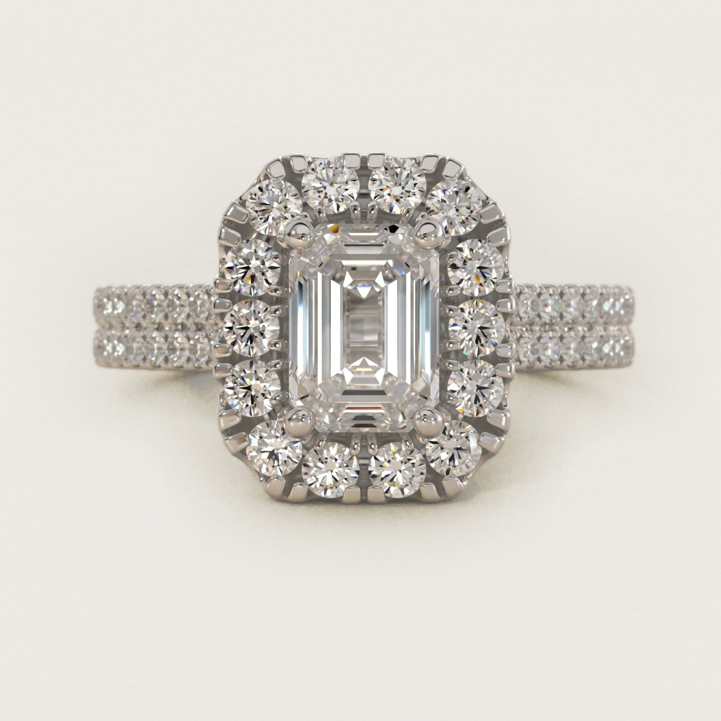 Double Shank Diamond Halo Engagement Ring In Platinum By James Allen - Emerald Center
